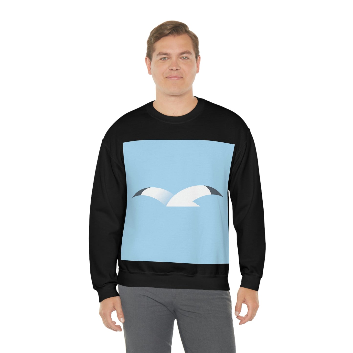 Seagull Flying Bird Minimal Abstract Art Aesthetic Unisex Heavy Blend™ Crewneck Sweatshirt Ichaku [Perfect Gifts Selection]