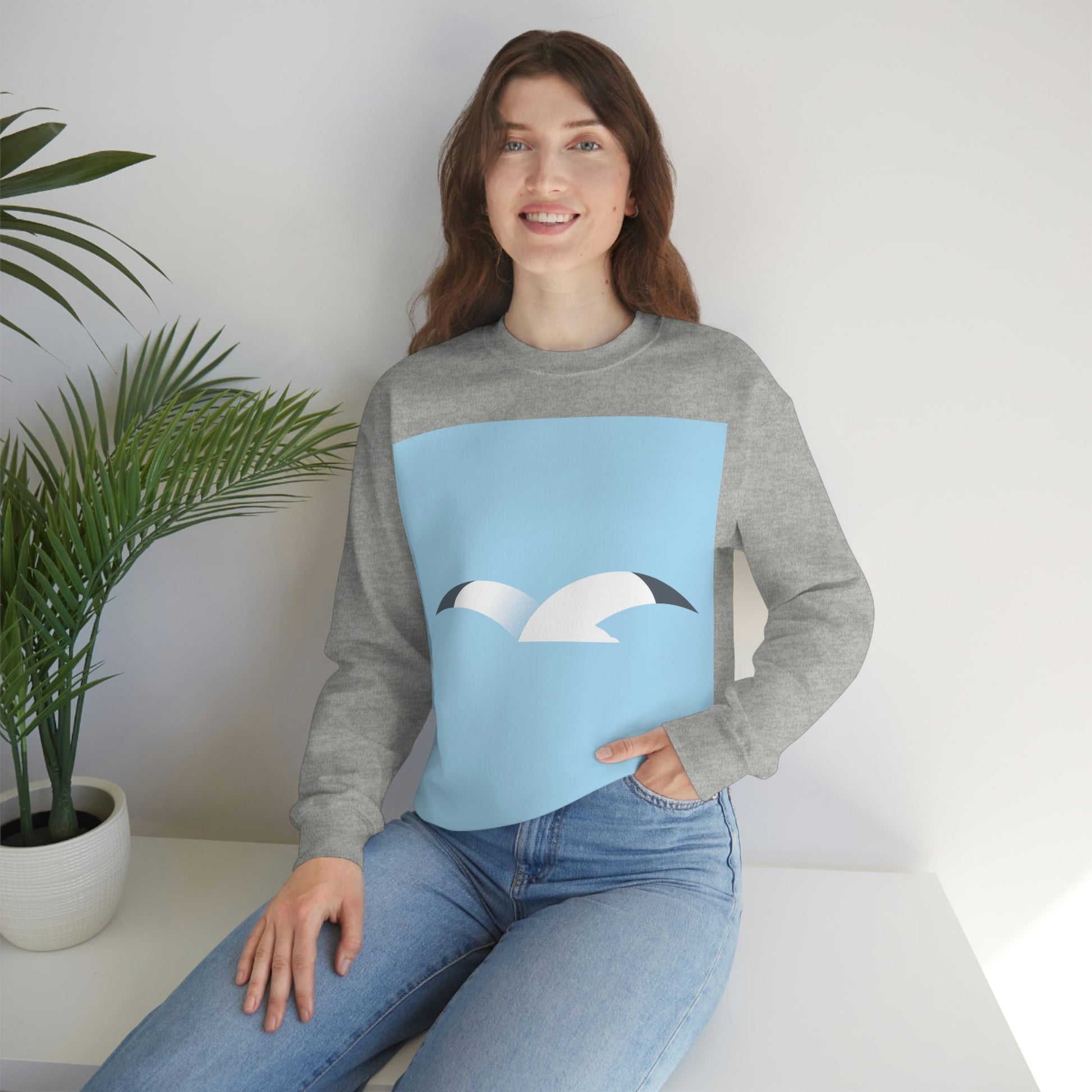 Seagull Flying Bird Minimal Abstract Art Aesthetic Unisex Heavy Blend™ Crewneck Sweatshirt Ichaku [Perfect Gifts Selection]