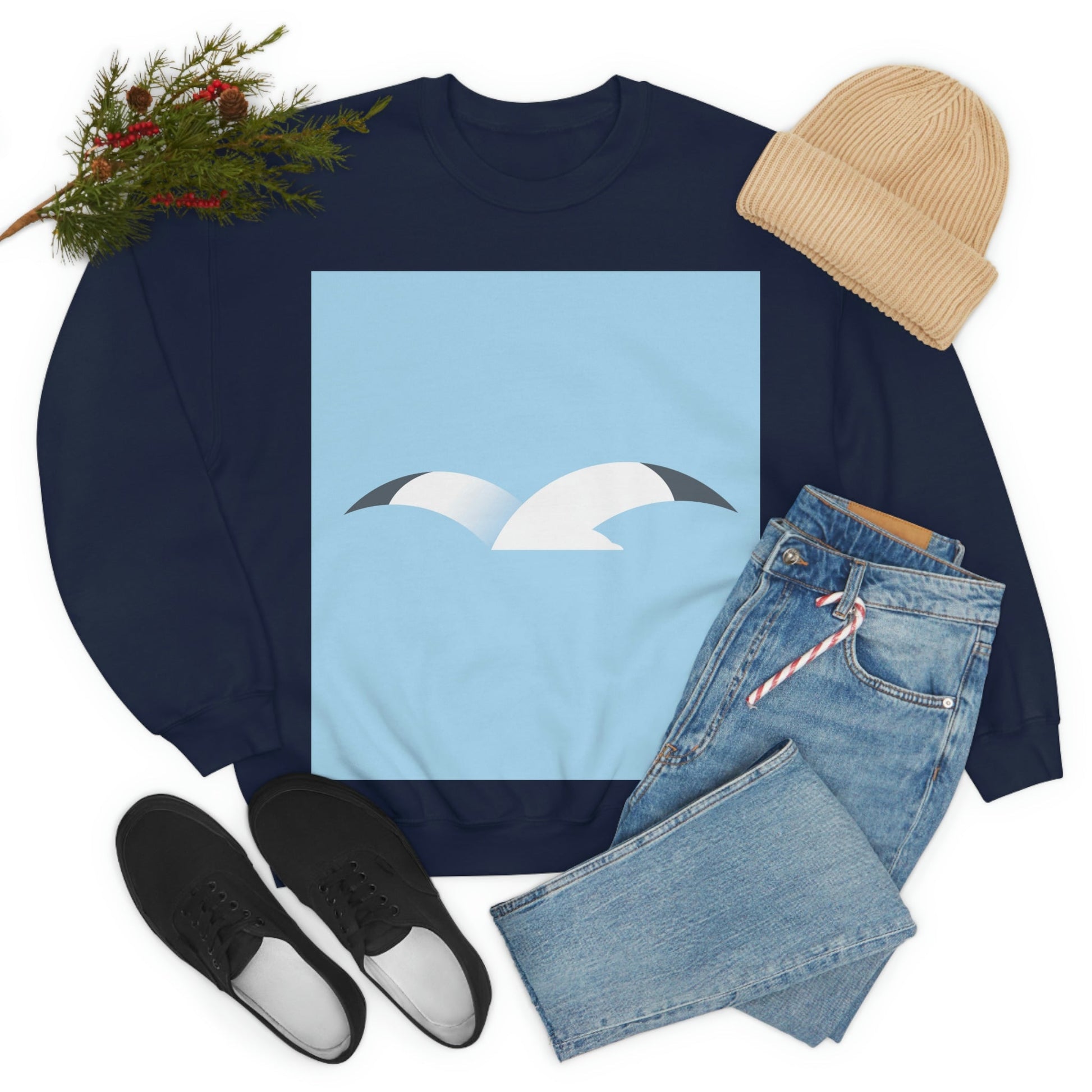 Seagull Flying Bird Minimal Abstract Art Aesthetic Unisex Heavy Blend™ Crewneck Sweatshirt Ichaku [Perfect Gifts Selection]