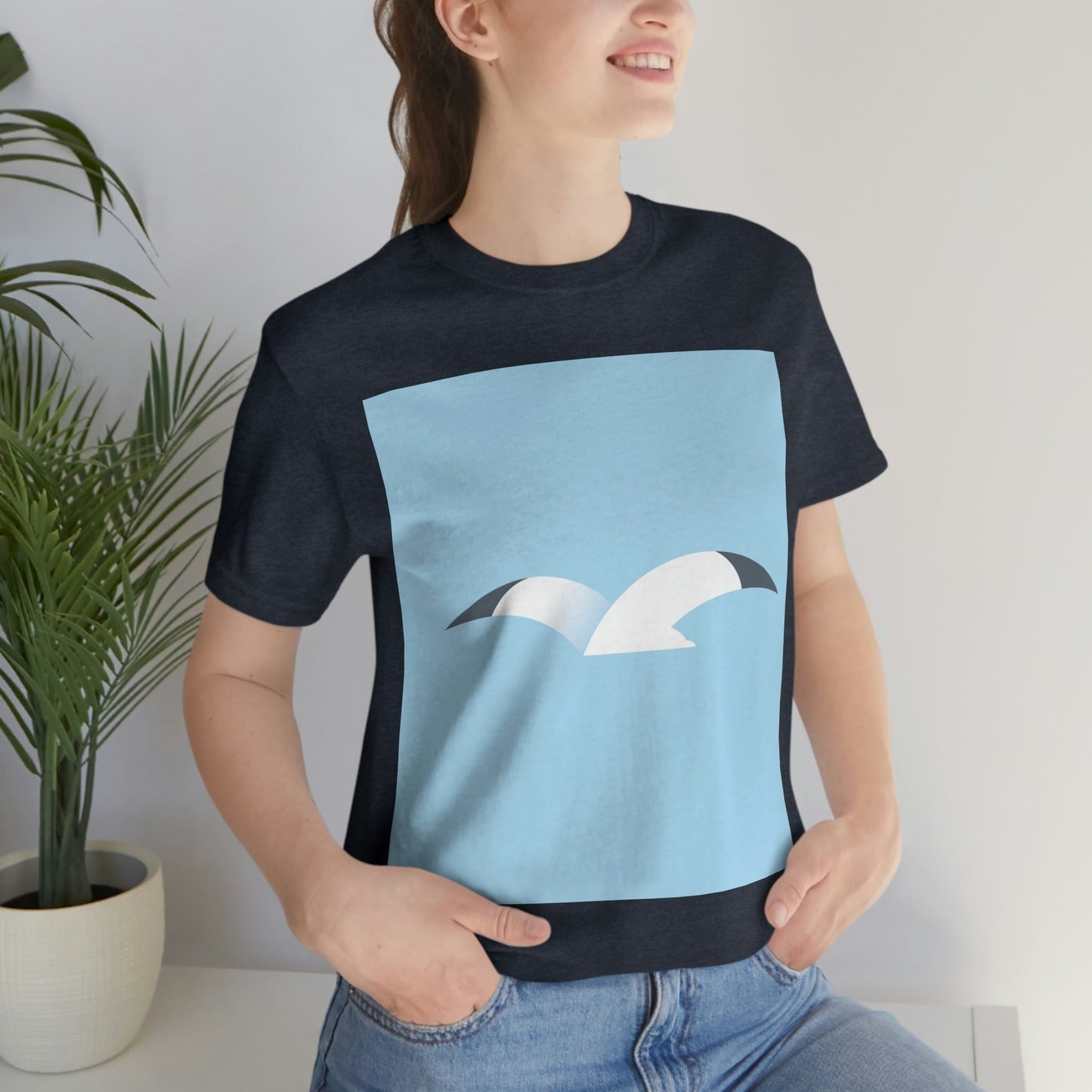 Seagull Flying Bird Minimal Abstract Art Aesthetic Unisex Jersey Short Sleeve T-Shirt Ichaku [Perfect Gifts Selection]