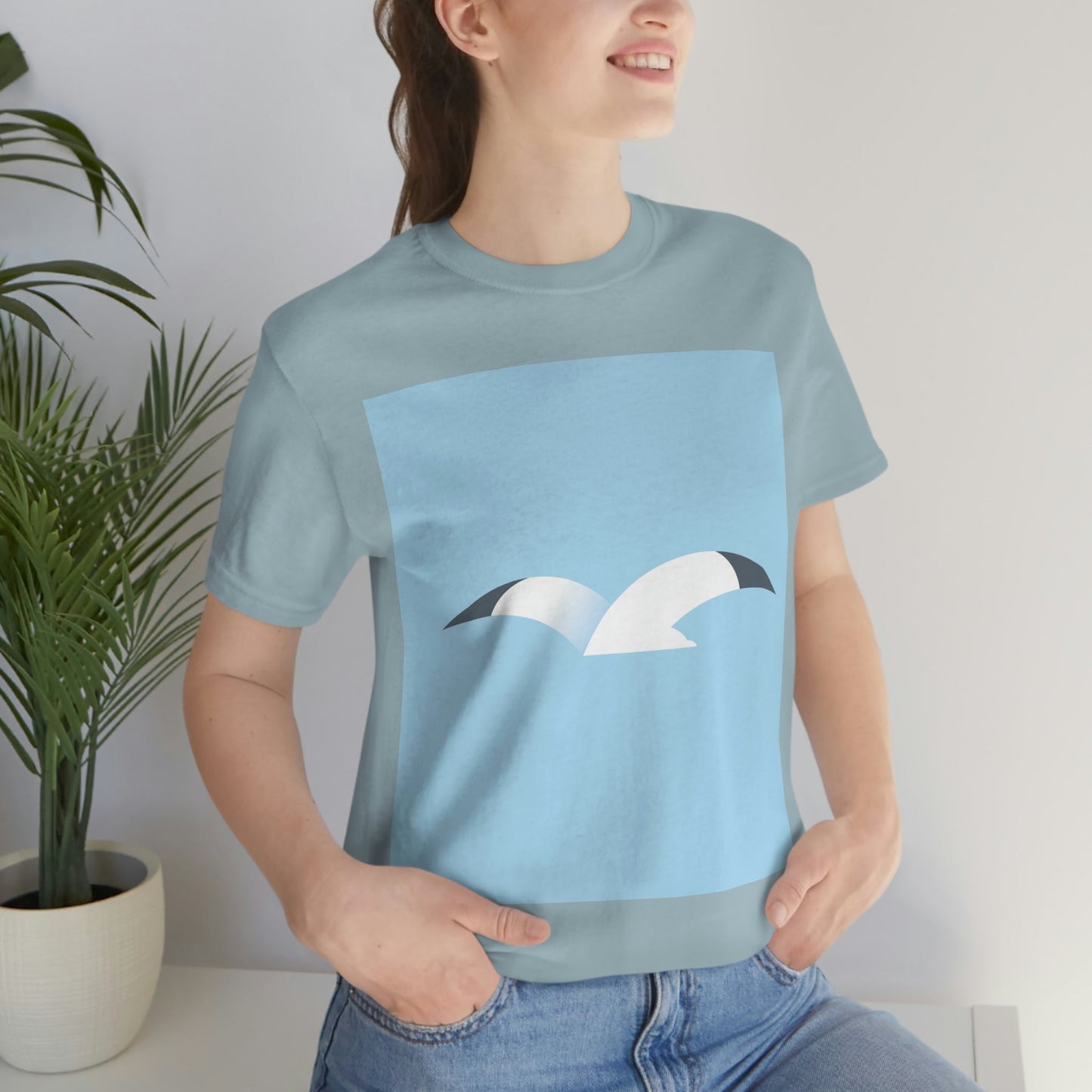 Seagull Flying Bird Minimal Abstract Art Aesthetic Unisex Jersey Short Sleeve T-Shirt Ichaku [Perfect Gifts Selection]