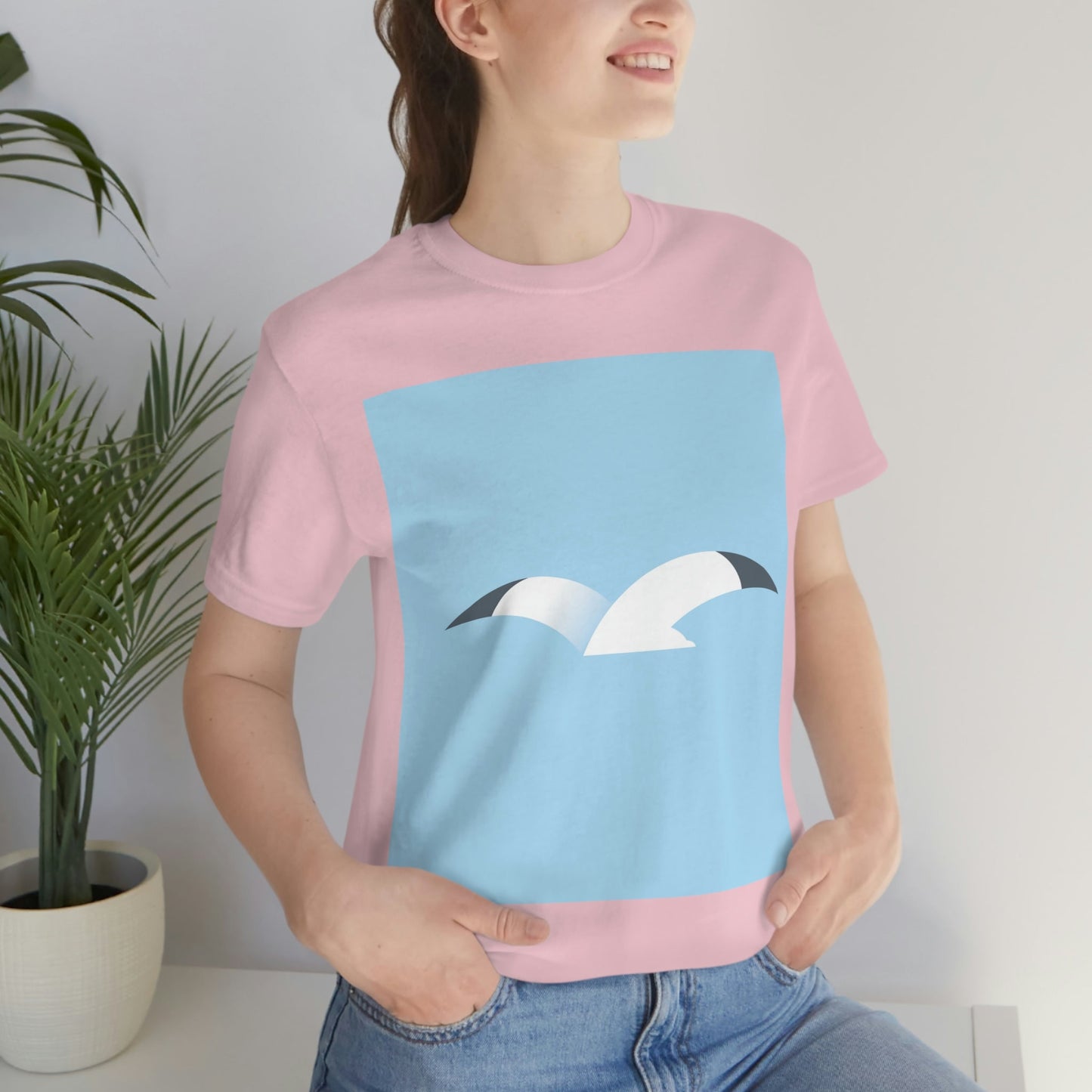 Seagull Flying Bird Minimal Abstract Art Aesthetic Unisex Jersey Short Sleeve T-Shirt Ichaku [Perfect Gifts Selection]