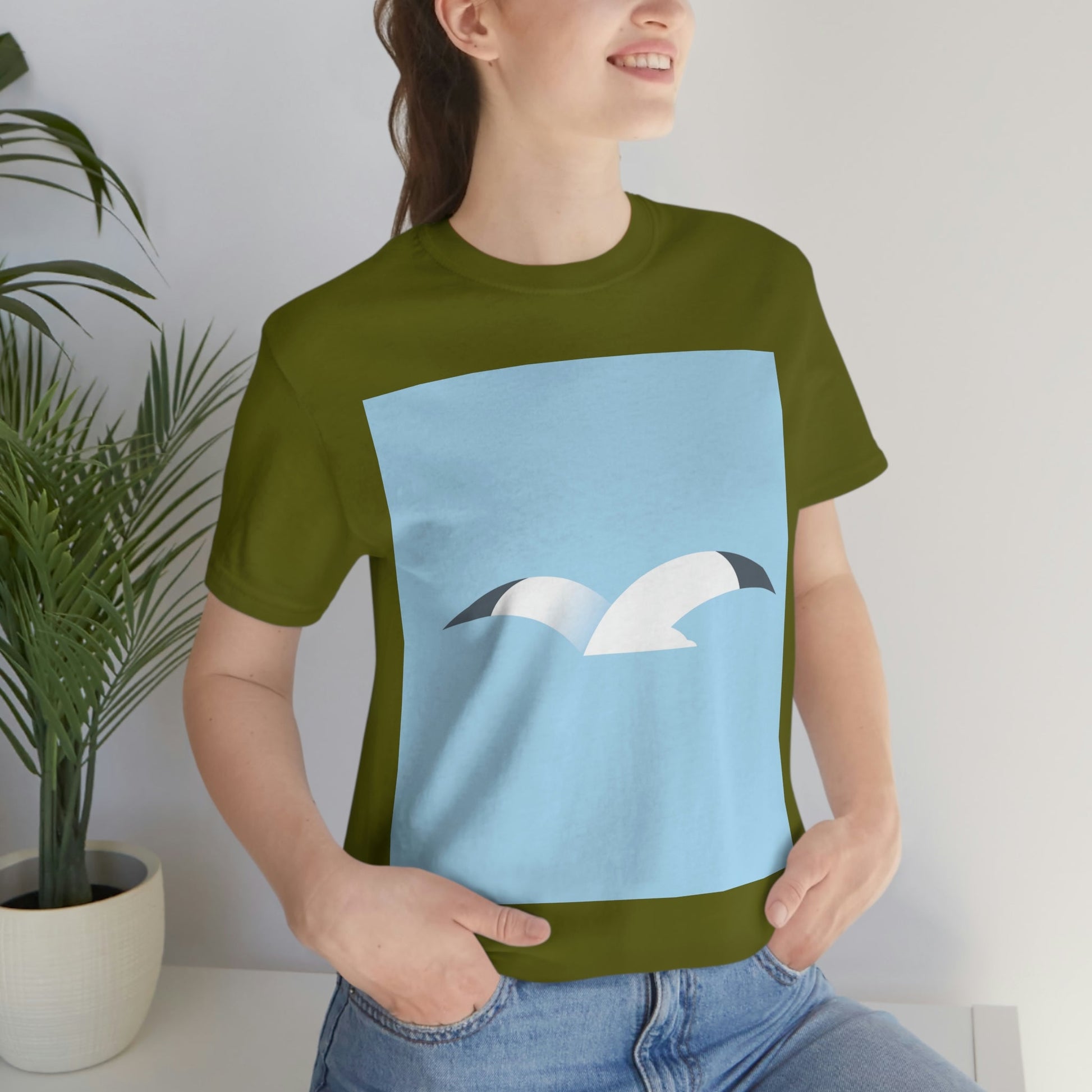 Seagull Flying Bird Minimal Abstract Art Aesthetic Unisex Jersey Short Sleeve T-Shirt Ichaku [Perfect Gifts Selection]