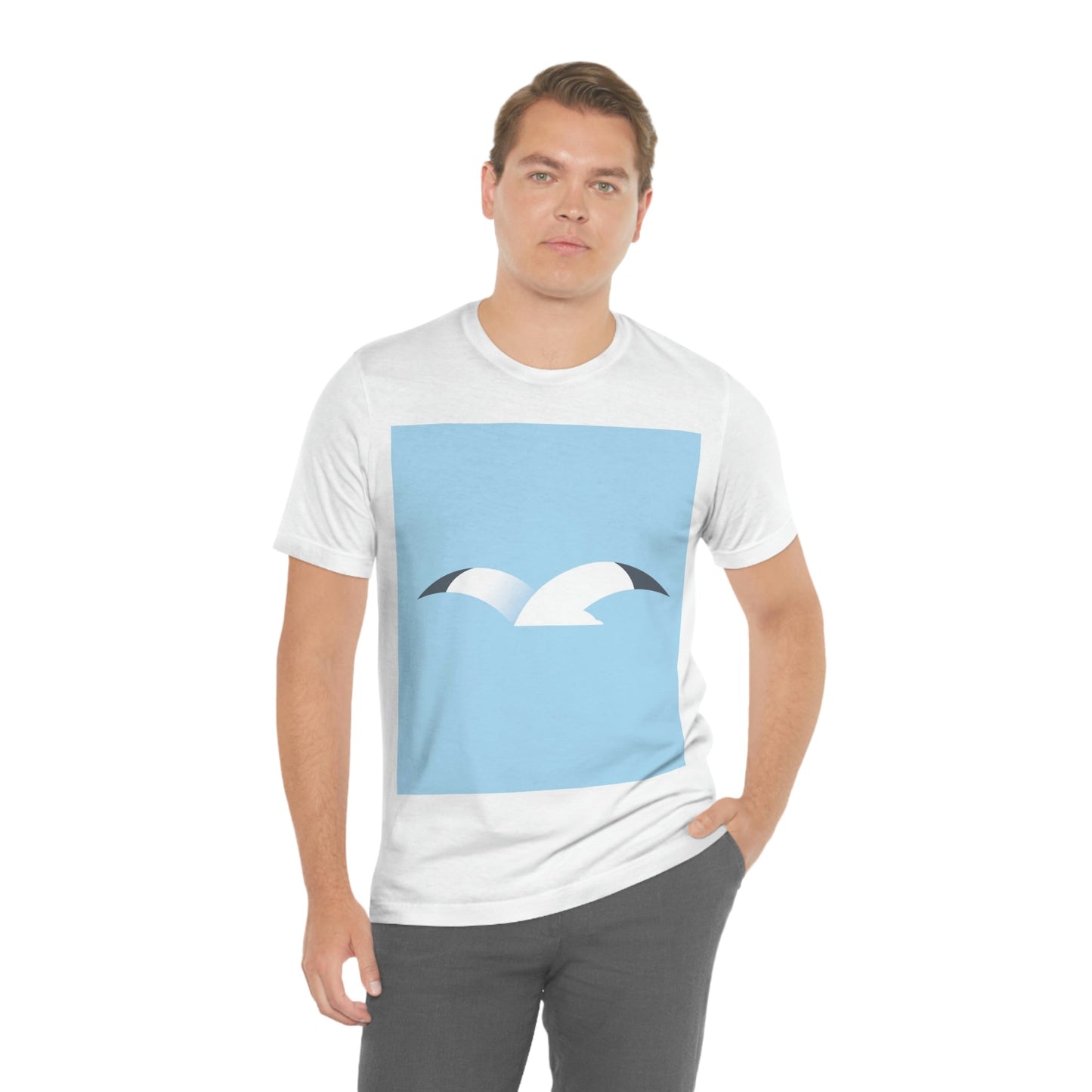 Seagull Flying Bird Minimal Abstract Art Aesthetic Unisex Jersey Short Sleeve T-Shirt Ichaku [Perfect Gifts Selection]