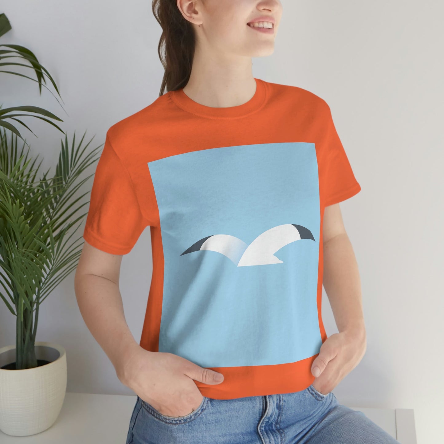 Seagull Flying Bird Minimal Abstract Art Aesthetic Unisex Jersey Short Sleeve T-Shirt Ichaku [Perfect Gifts Selection]