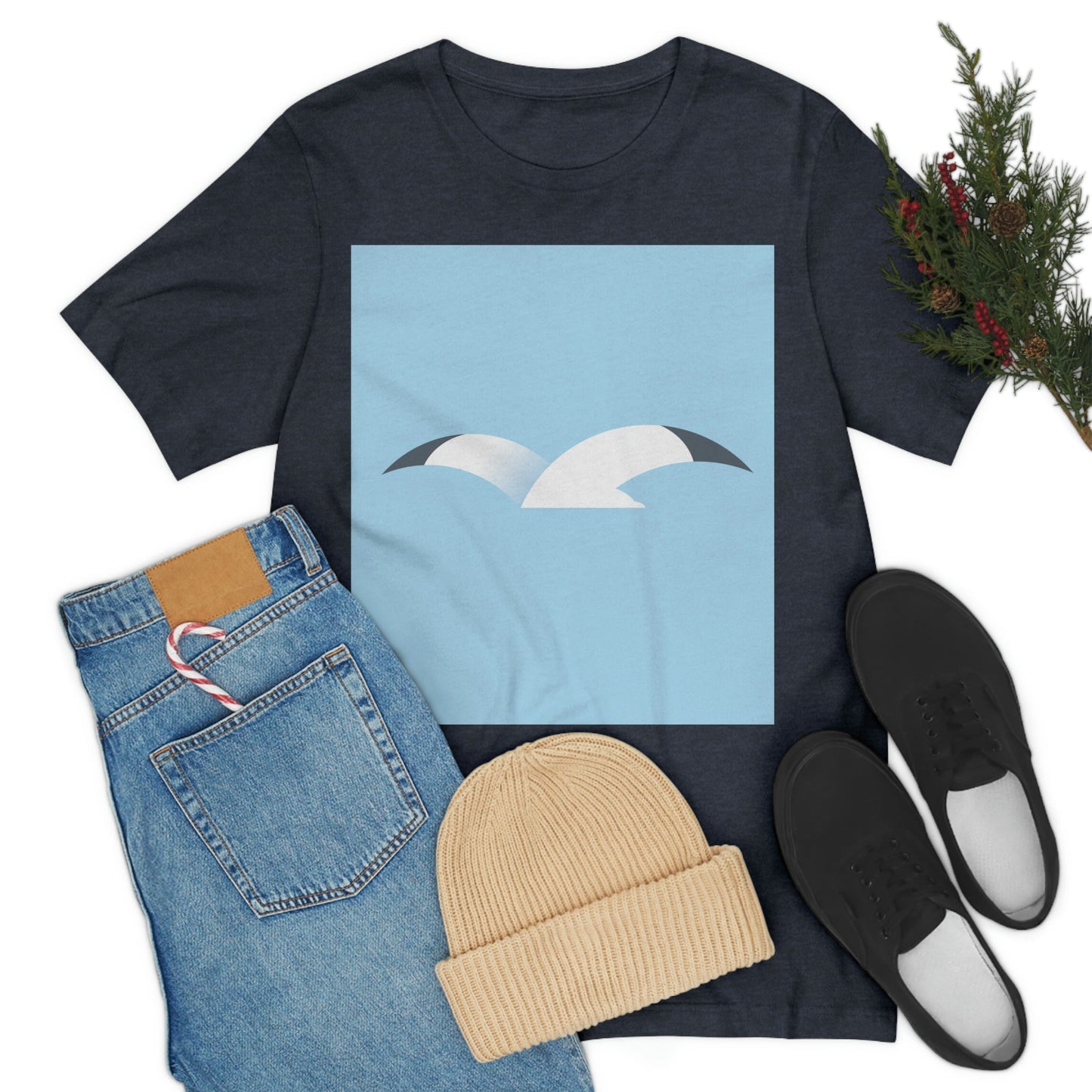 Seagull Flying Bird Minimal Abstract Art Aesthetic Unisex Jersey Short Sleeve T-Shirt Ichaku [Perfect Gifts Selection]