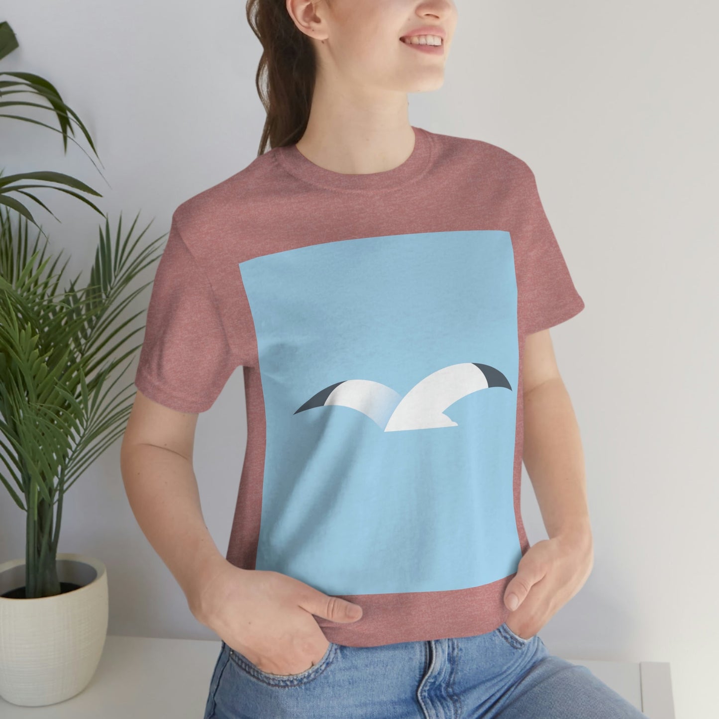 Seagull Flying Bird Minimal Abstract Art Aesthetic Unisex Jersey Short Sleeve T-Shirt Ichaku [Perfect Gifts Selection]