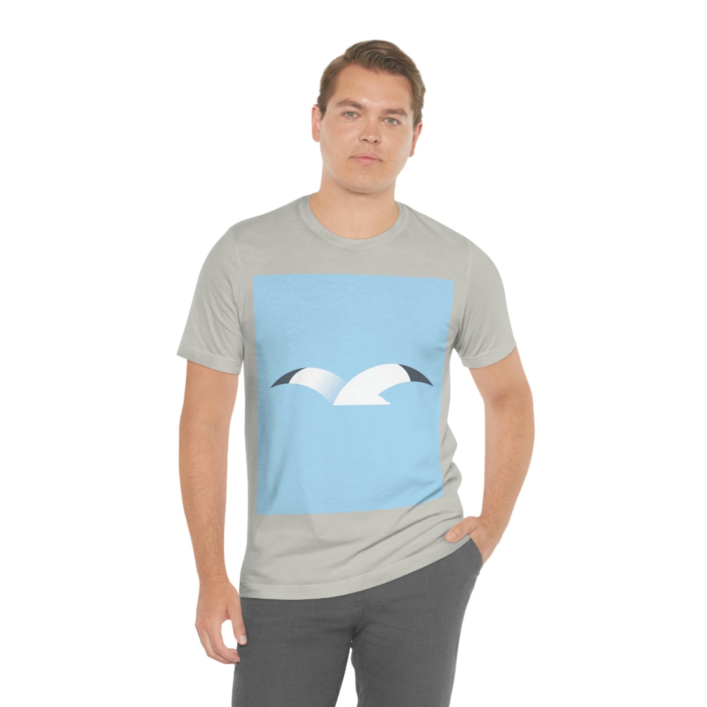 Seagull Flying Bird Minimal Abstract Art Aesthetic Unisex Jersey Short Sleeve T-Shirt Ichaku [Perfect Gifts Selection]