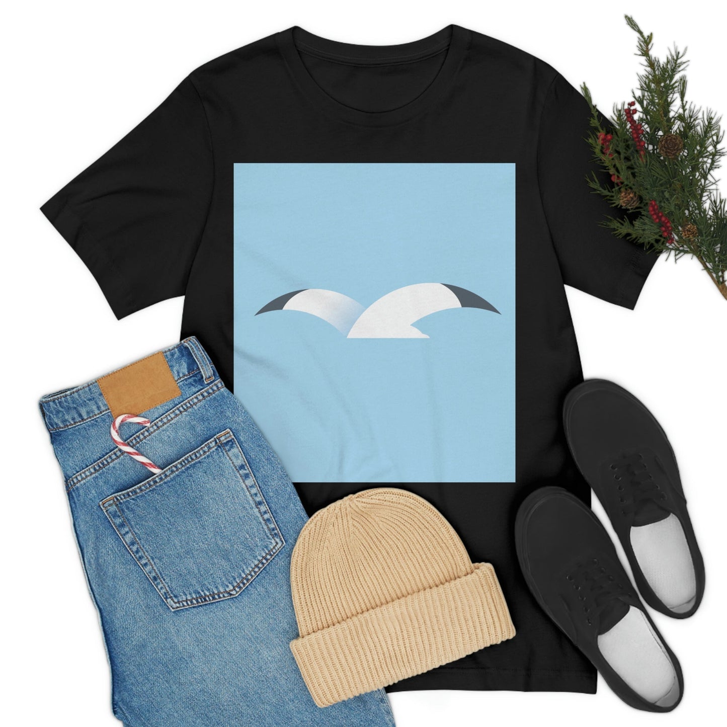 Seagull Flying Bird Minimal Abstract Art Aesthetic Unisex Jersey Short Sleeve T-Shirt Ichaku [Perfect Gifts Selection]