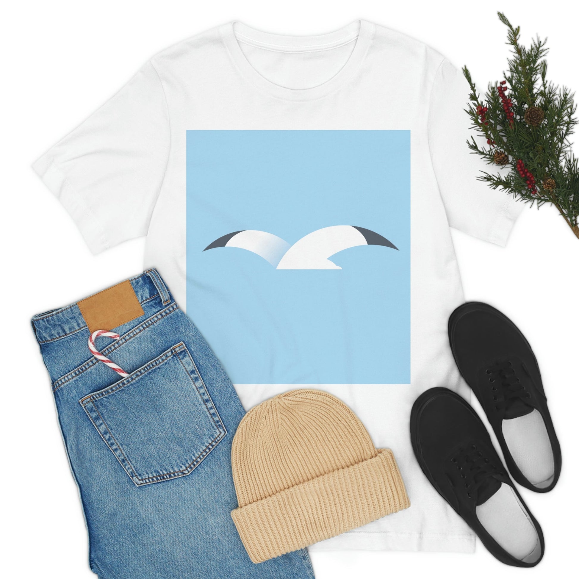 Seagull Flying Bird Minimal Abstract Art Aesthetic Unisex Jersey Short Sleeve T-Shirt Ichaku [Perfect Gifts Selection]