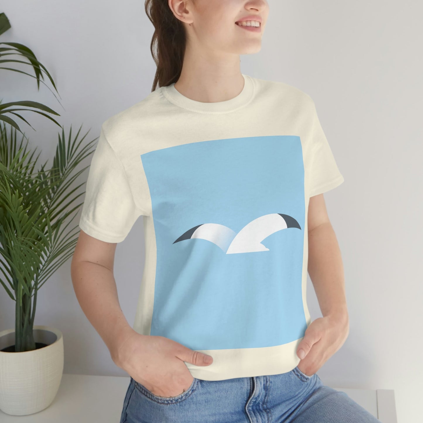 Seagull Flying Bird Minimal Abstract Art Aesthetic Unisex Jersey Short Sleeve T-Shirt Ichaku [Perfect Gifts Selection]