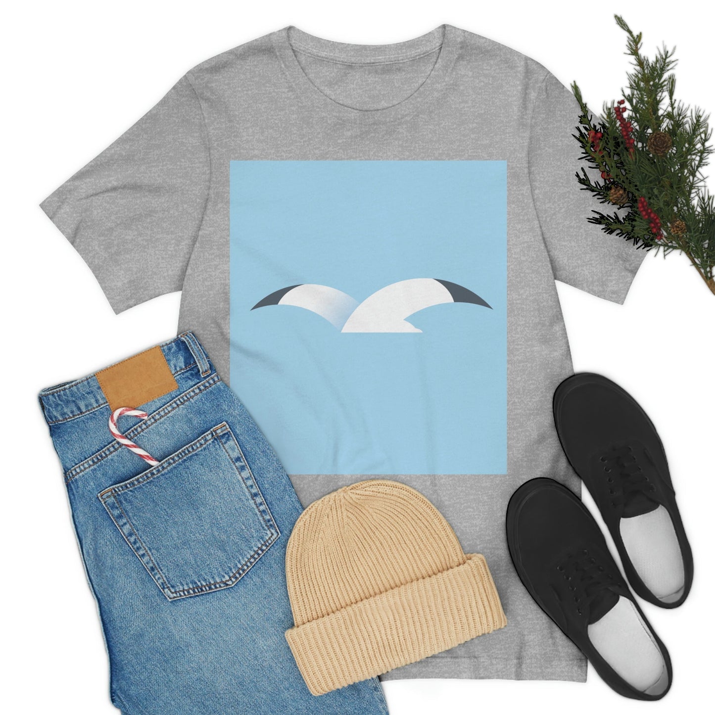 Seagull Flying Bird Minimal Abstract Art Aesthetic Unisex Jersey Short Sleeve T-Shirt Ichaku [Perfect Gifts Selection]