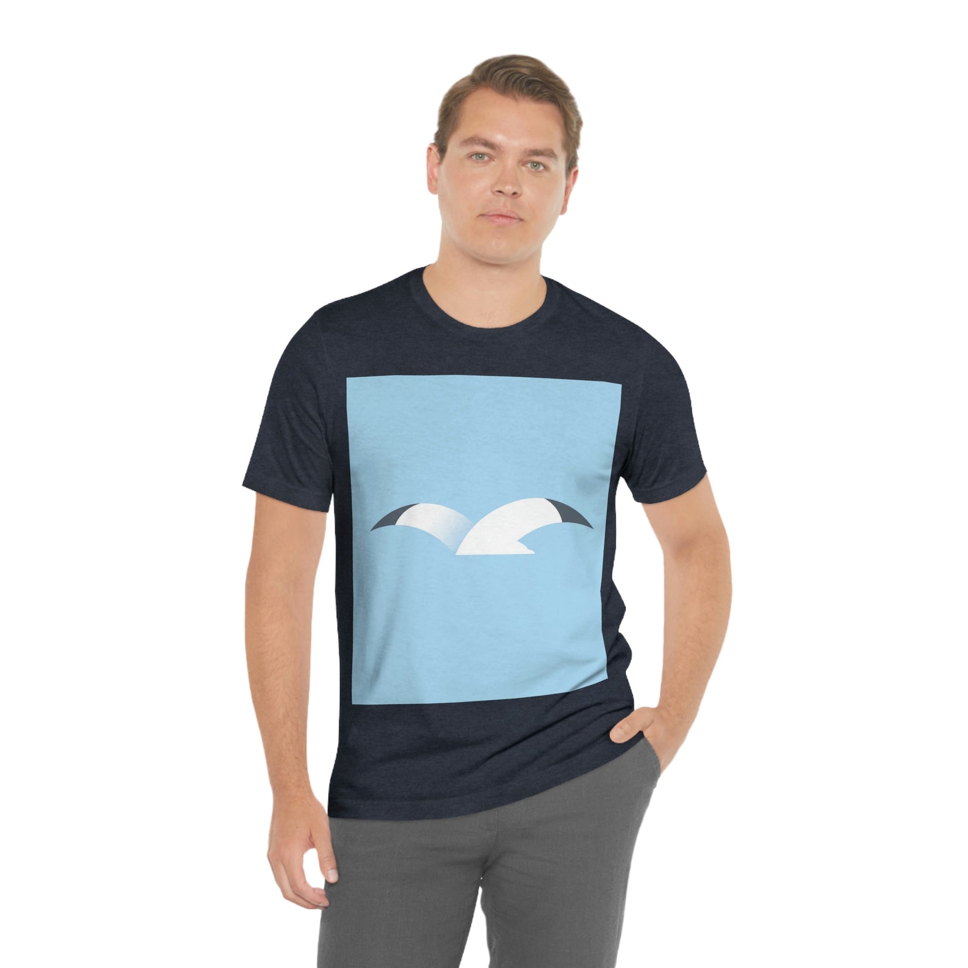 Seagull Flying Bird Minimal Abstract Art Aesthetic Unisex Jersey Short Sleeve T-Shirt Ichaku [Perfect Gifts Selection]