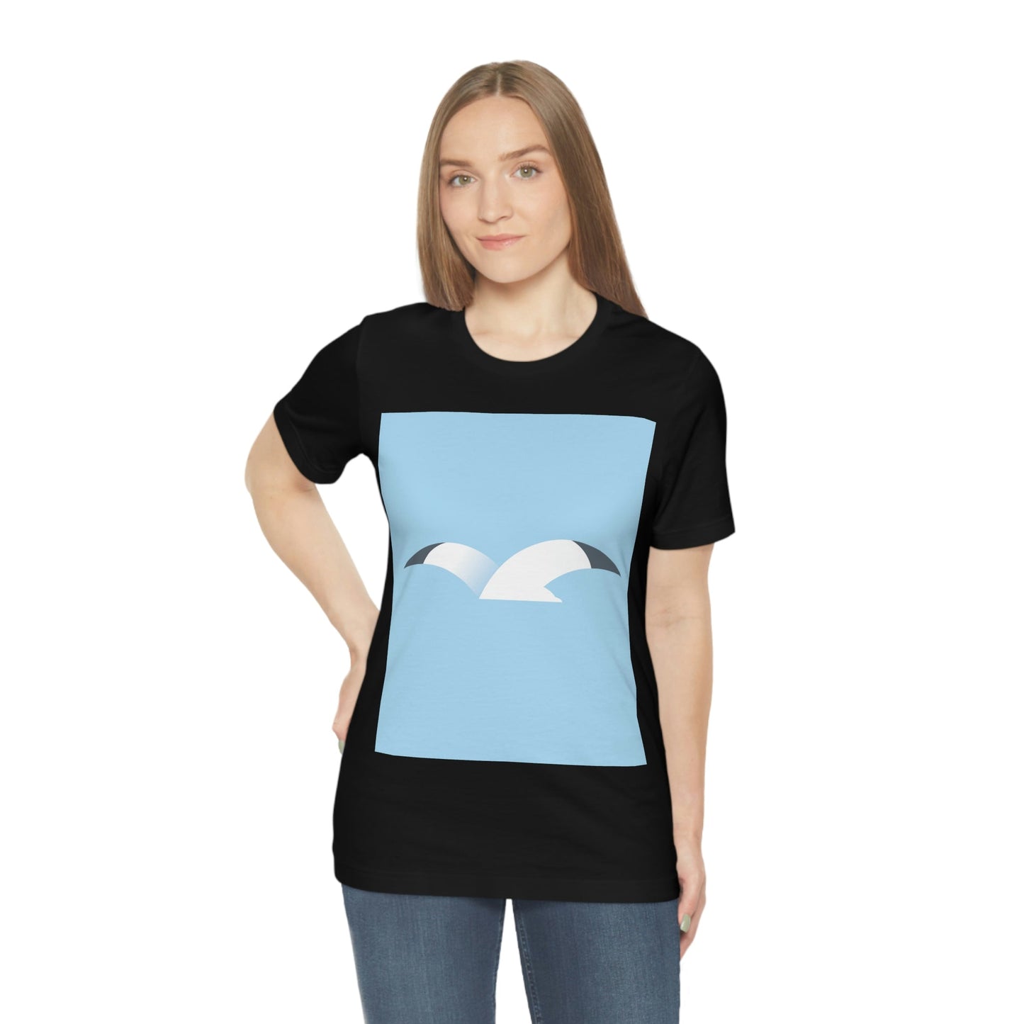 Seagull Flying Bird Minimal Abstract Art Aesthetic Unisex Jersey Short Sleeve T-Shirt Ichaku [Perfect Gifts Selection]