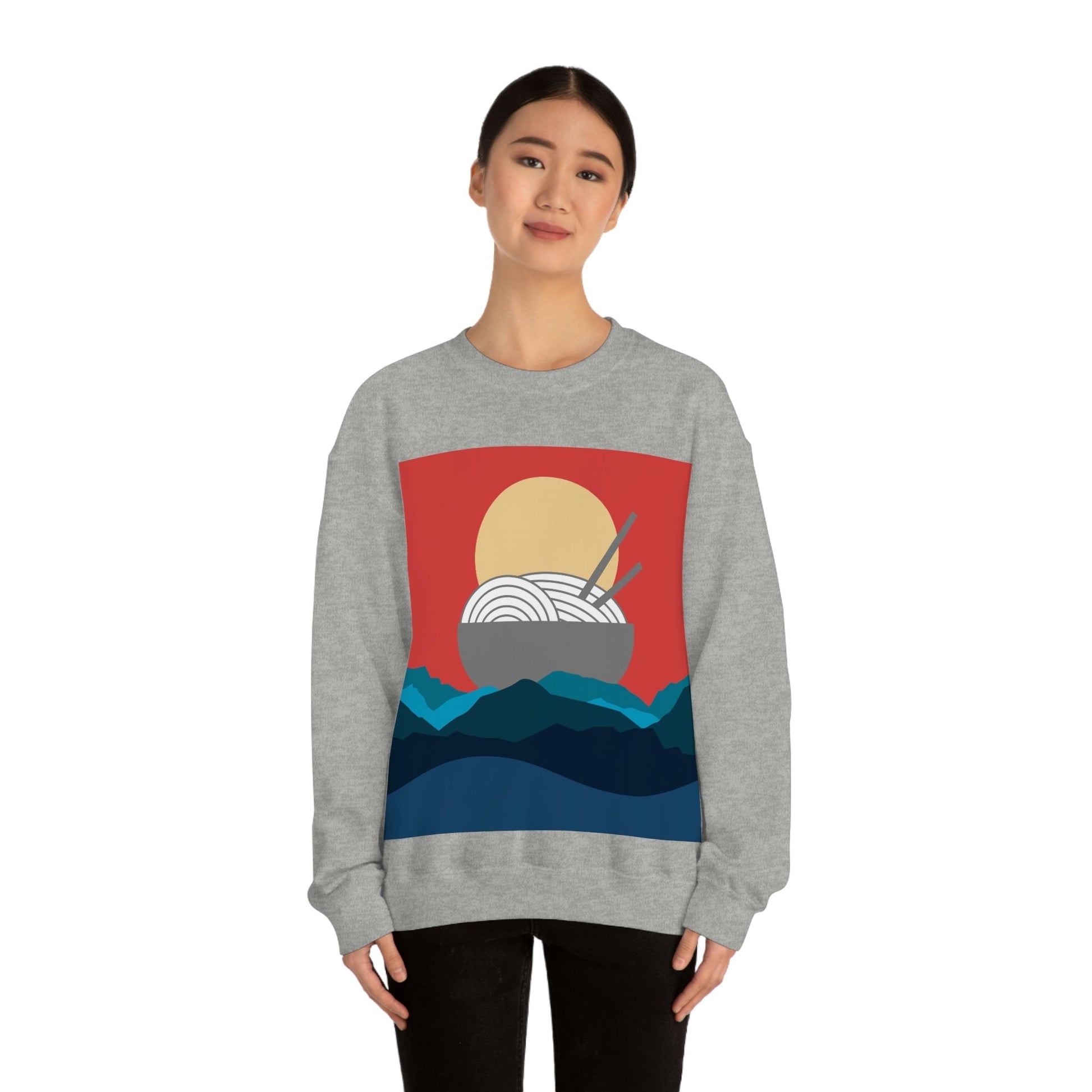 Send Noods Think Ramen Art Noodles Funny Food Abstract Minimalist Unisex Heavy Blend™ Crewneck Sweatshirt Ichaku [Perfect Gifts Selection]