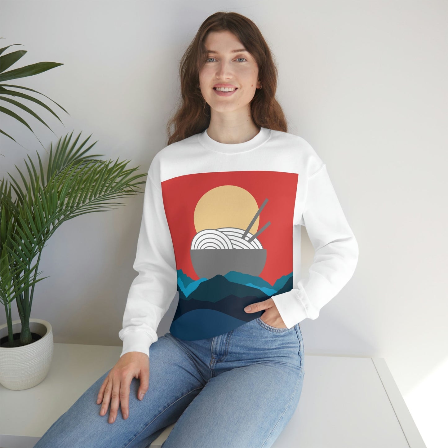 Send Noods Think Ramen Art Noodles Funny Food Abstract Minimalist Unisex Heavy Blend™ Crewneck Sweatshirt Ichaku [Perfect Gifts Selection]