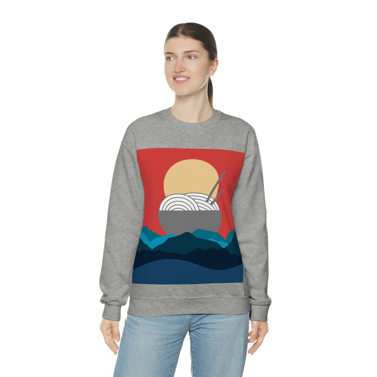 Send Noods Think Ramen Art Noodles Funny Food Abstract Minimalist Unisex Heavy Blend™ Crewneck Sweatshirt Ichaku [Perfect Gifts Selection]