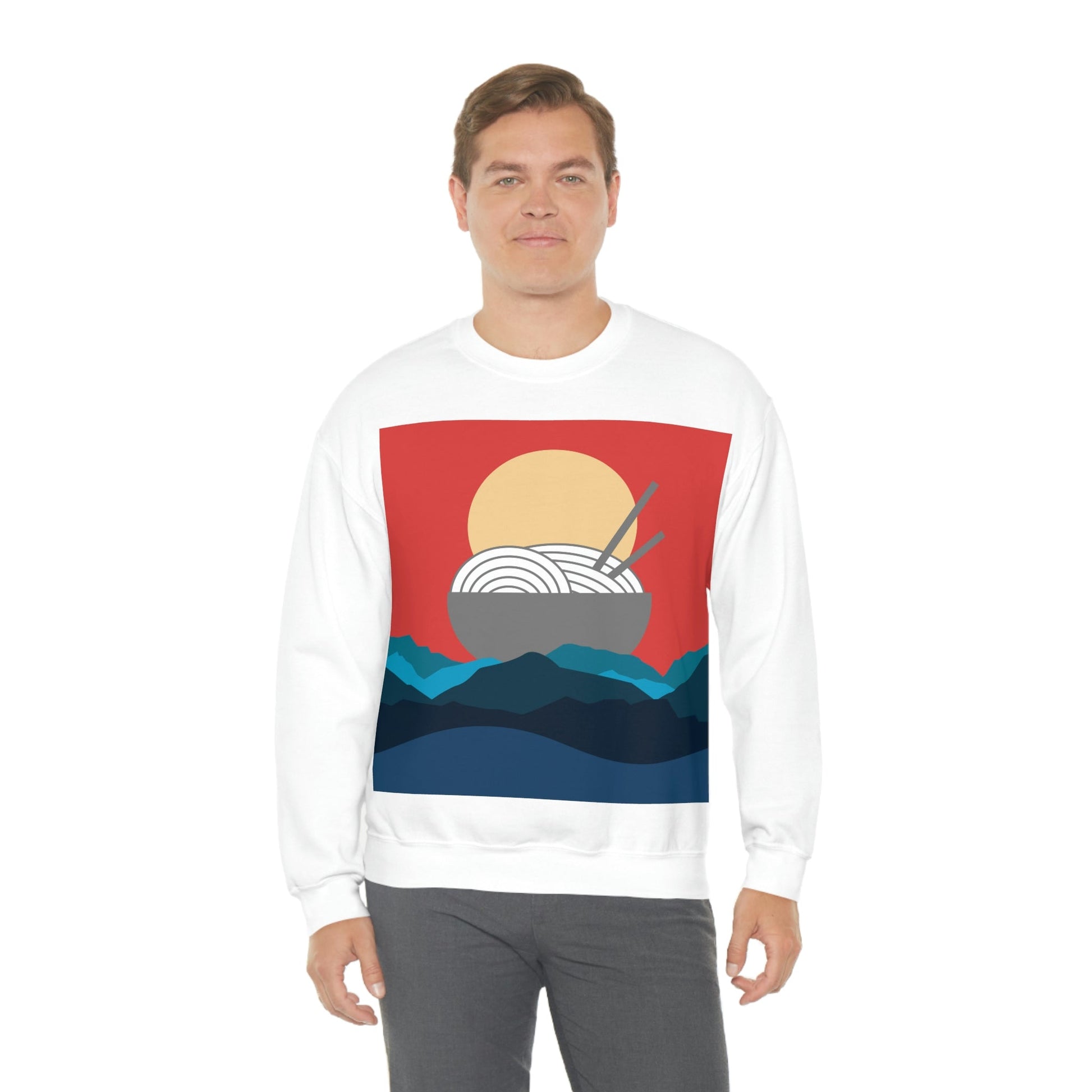 Send Noods Think Ramen Art Noodles Funny Food Abstract Minimalist Unisex Heavy Blend™ Crewneck Sweatshirt Ichaku [Perfect Gifts Selection]