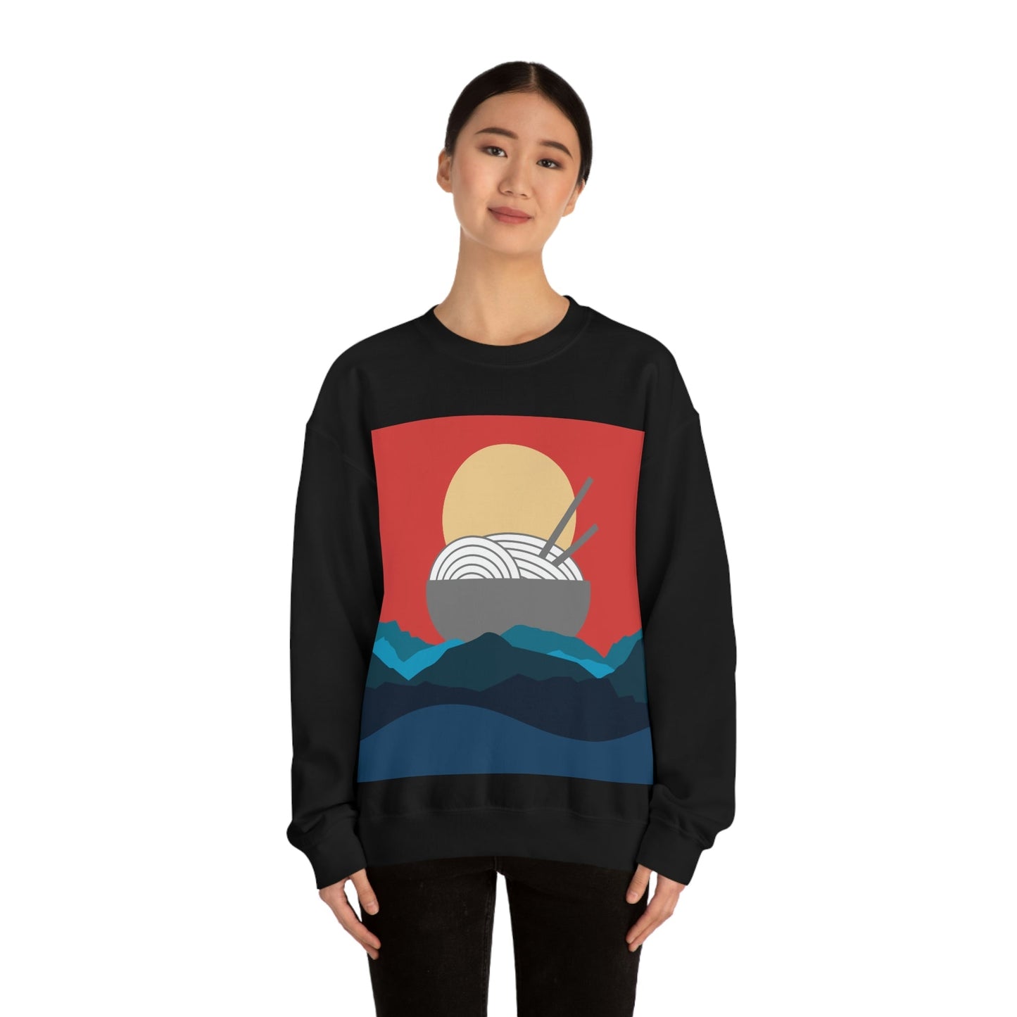 Send Noods Think Ramen Art Noodles Funny Food Abstract Minimalist Unisex Heavy Blend™ Crewneck Sweatshirt Ichaku [Perfect Gifts Selection]