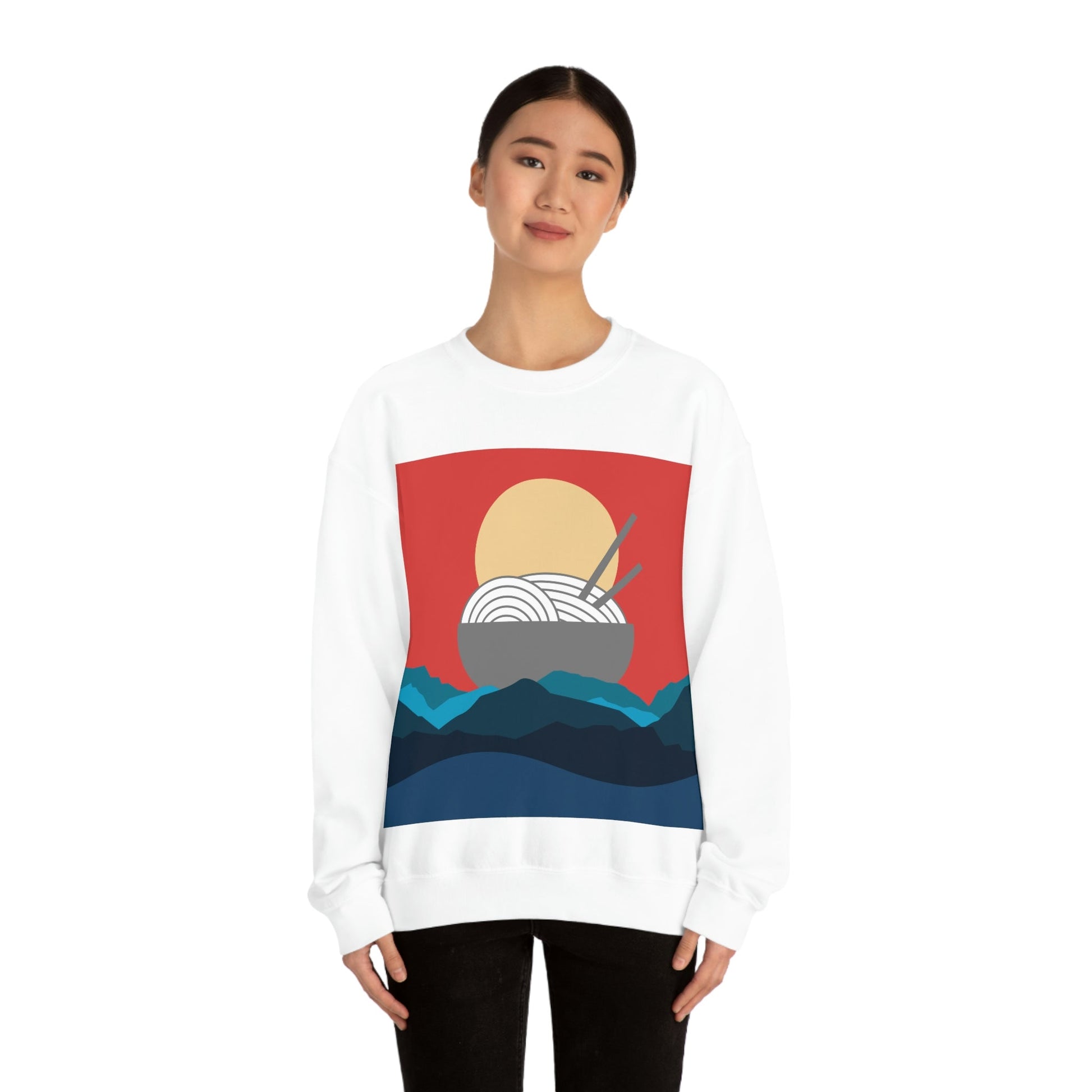 Send Noods Think Ramen Art Noodles Funny Food Abstract Minimalist Unisex Heavy Blend™ Crewneck Sweatshirt Ichaku [Perfect Gifts Selection]