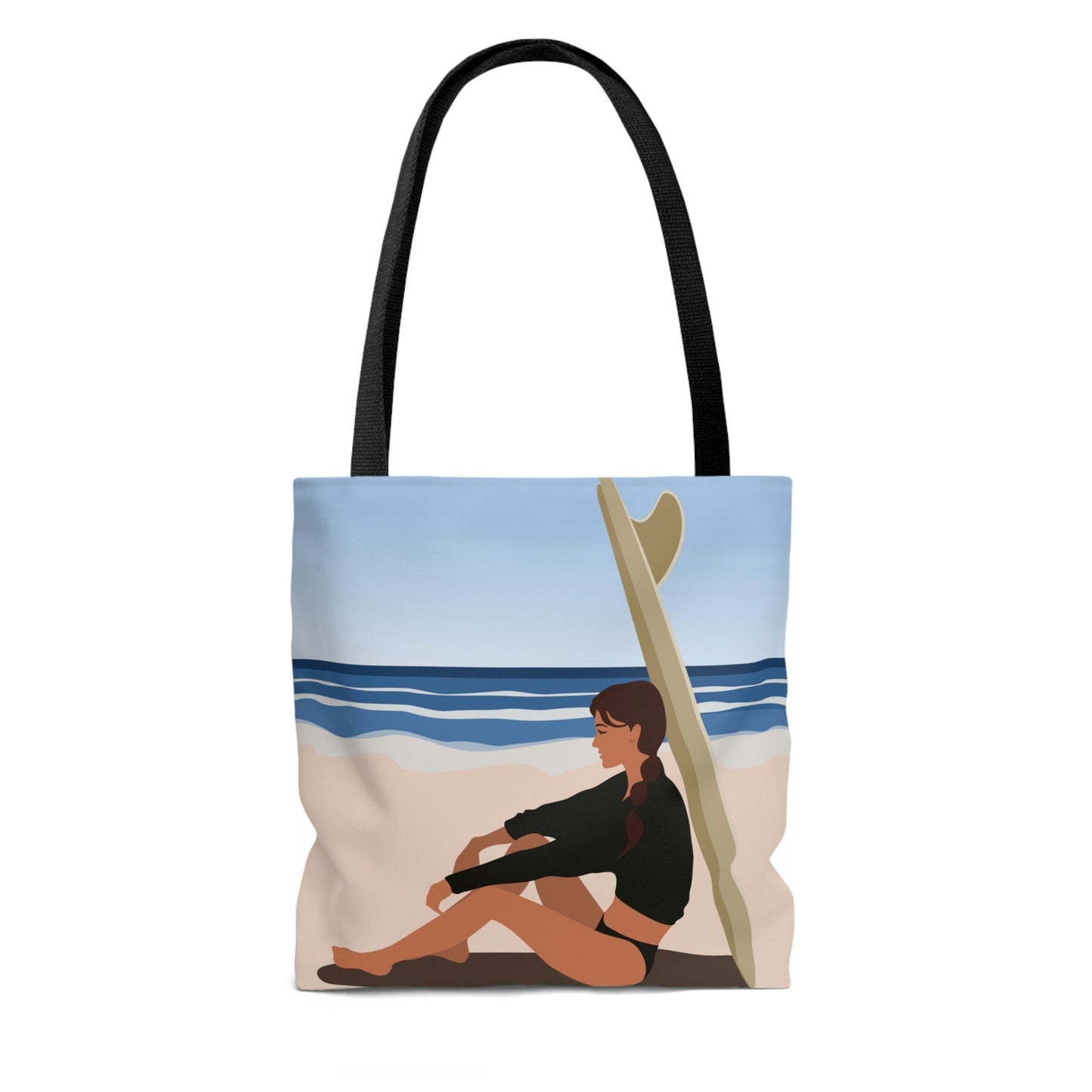 Serenity by the Sea Woman Sitting on Beach AOP Tote Bag Ichaku [Perfect Gifts Selection]