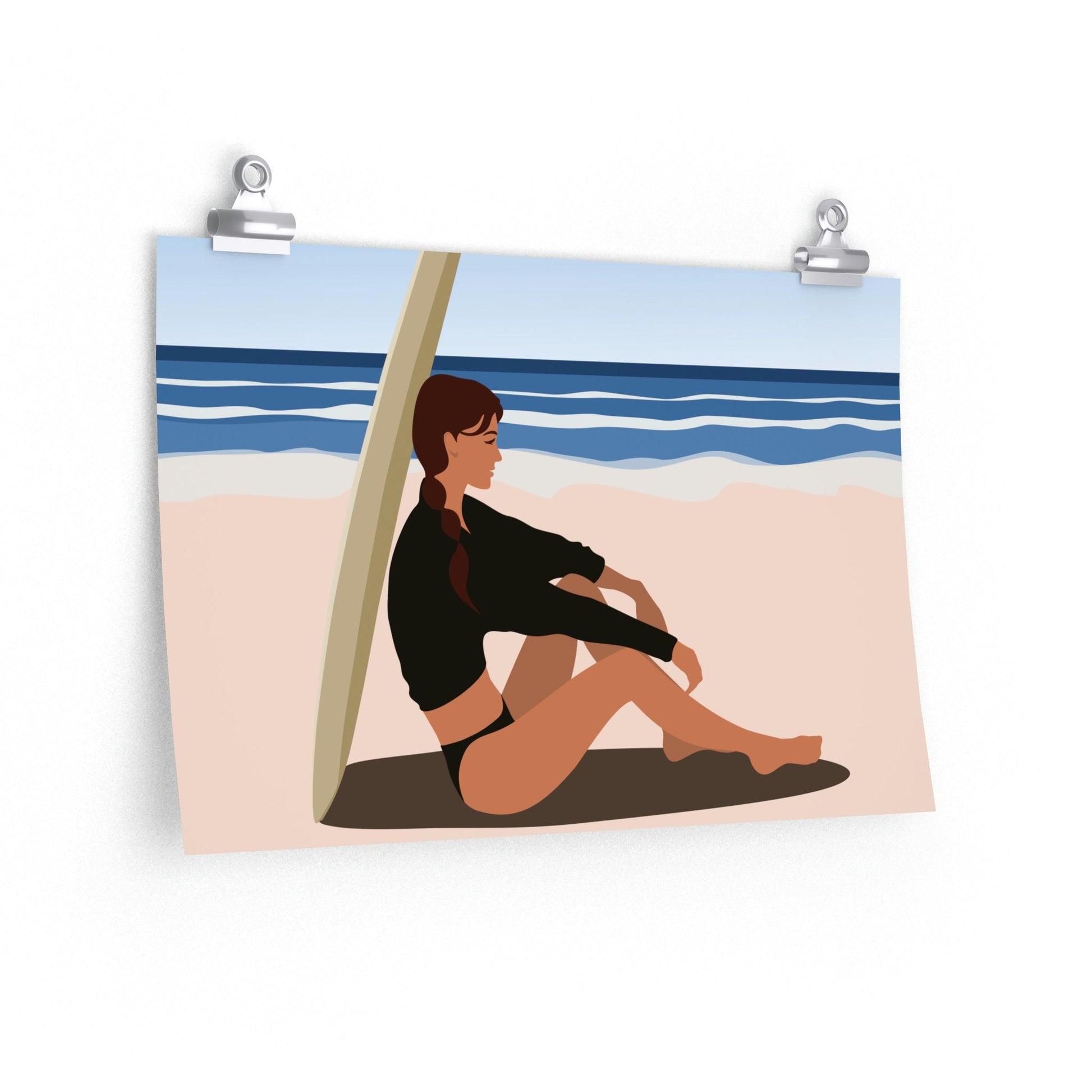 Serenity by the Sea Woman Sitting on Beach Art Premium Matte Horizontal Posters Ichaku [Perfect Gifts Selection]