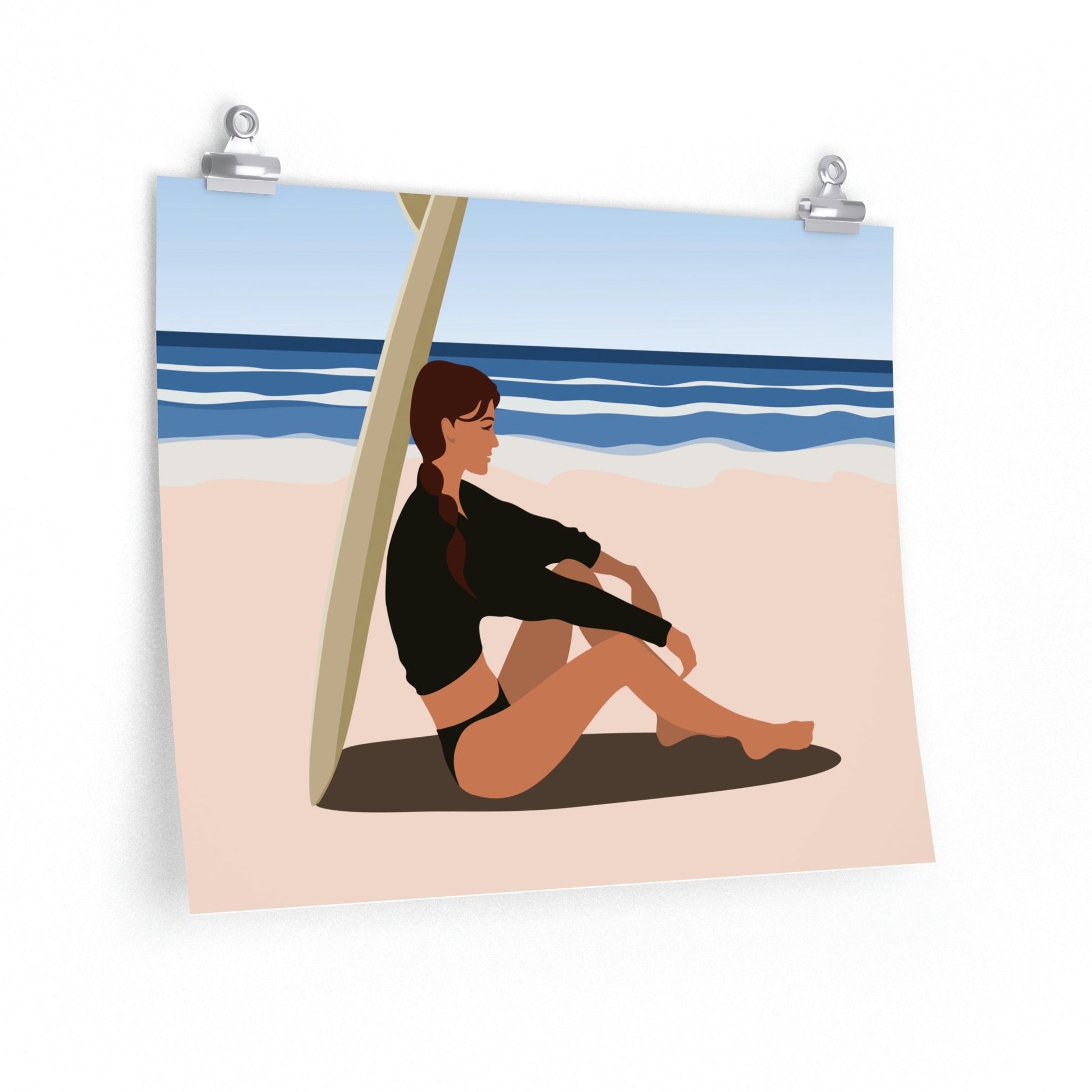 Serenity by the Sea Woman Sitting on Beach Art Premium Matte Horizontal Posters Ichaku [Perfect Gifts Selection]