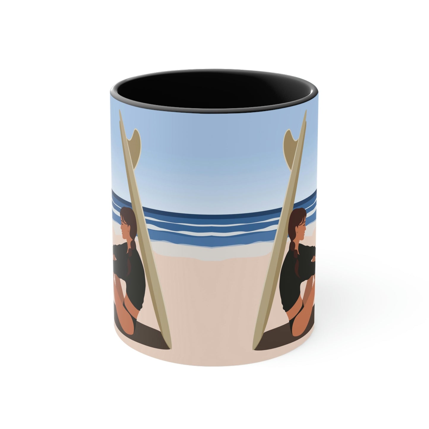 Serenity by the Sea Woman Sitting on Beach Classic Accent Coffee Mug 11oz Ichaku [Perfect Gifts Selection]