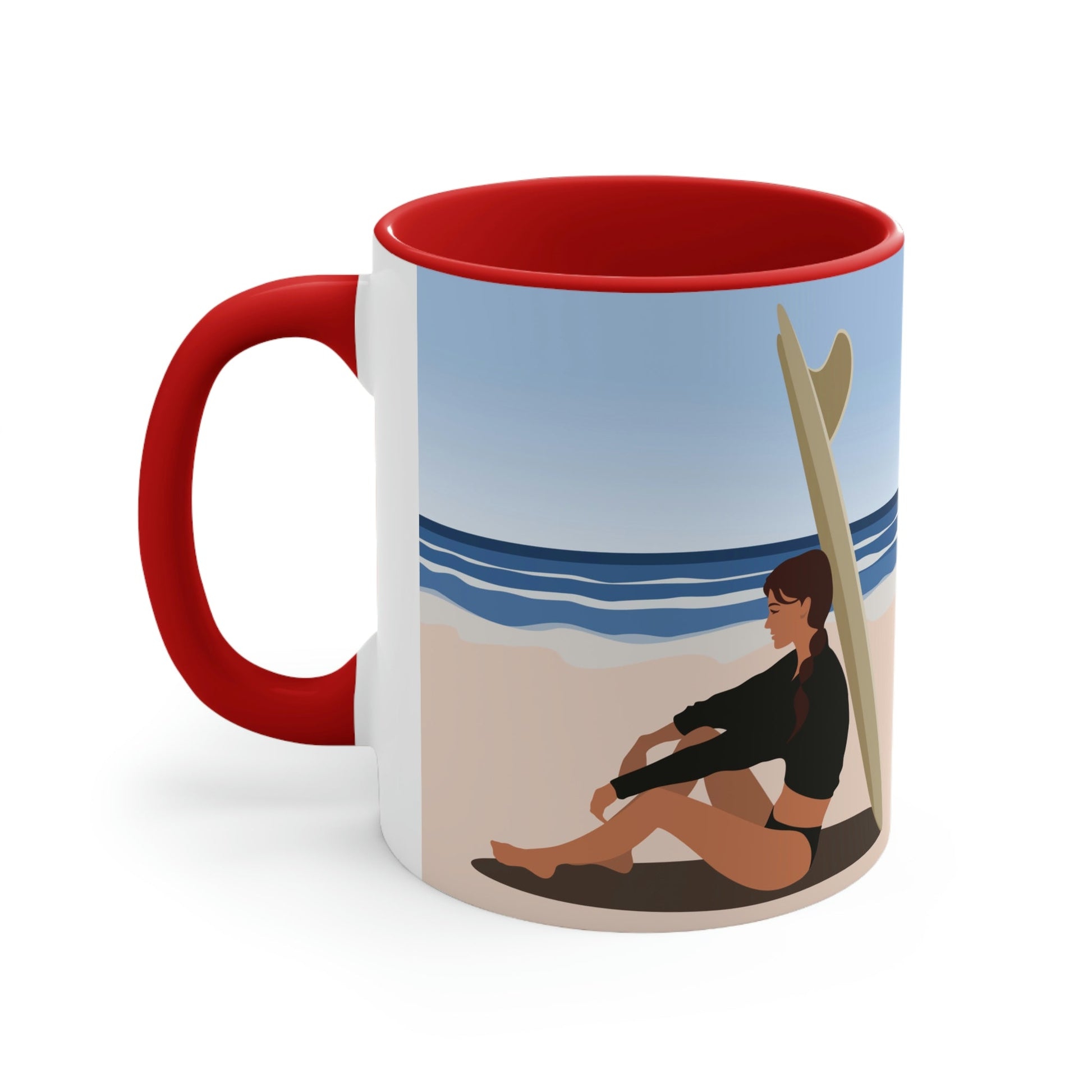 Serenity by the Sea Woman Sitting on Beach Classic Accent Coffee Mug 11oz Ichaku [Perfect Gifts Selection]