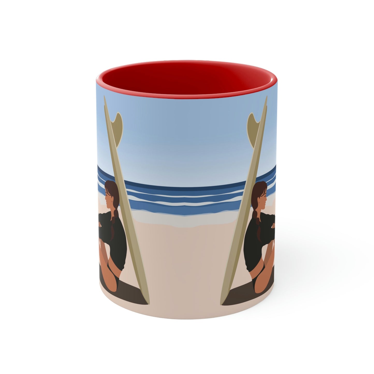 Serenity by the Sea Woman Sitting on Beach Classic Accent Coffee Mug 11oz Ichaku [Perfect Gifts Selection]