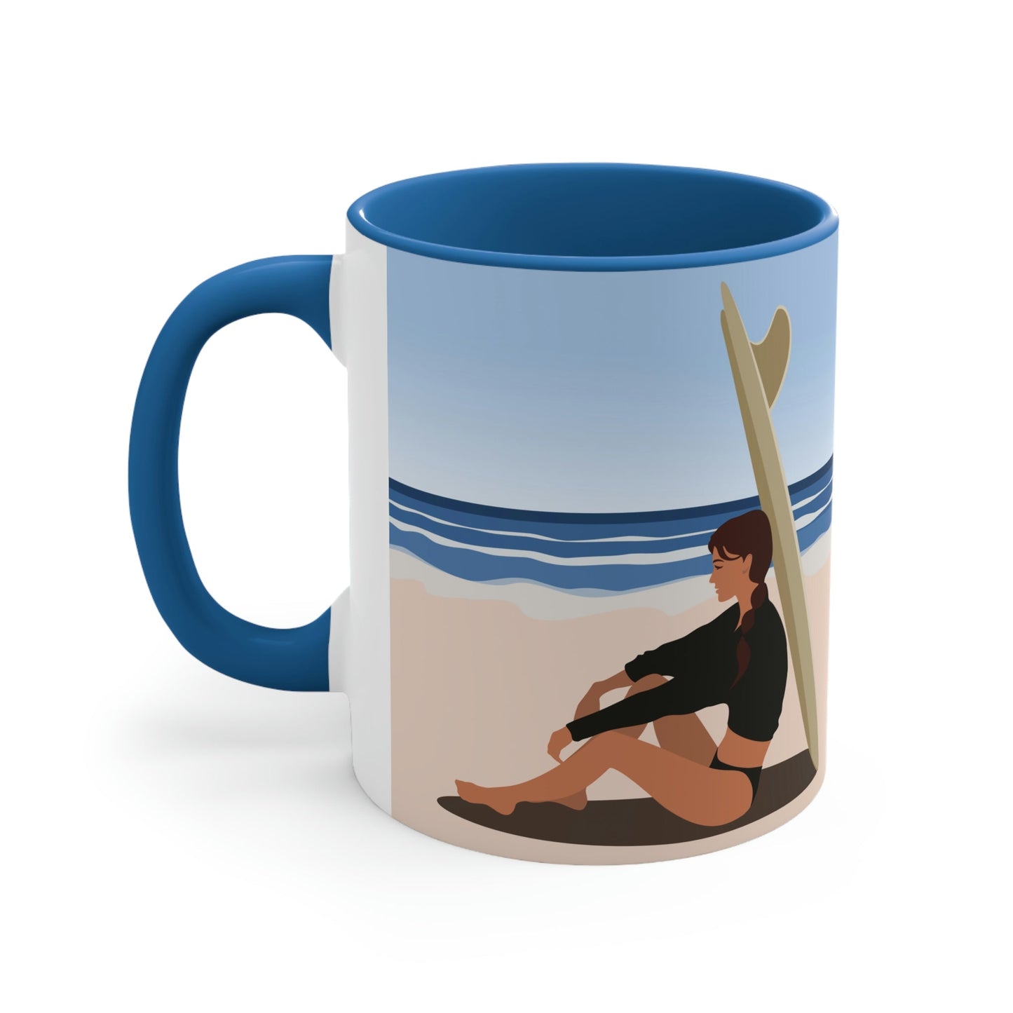 Serenity by the Sea Woman Sitting on Beach Classic Accent Coffee Mug 11oz Ichaku [Perfect Gifts Selection]