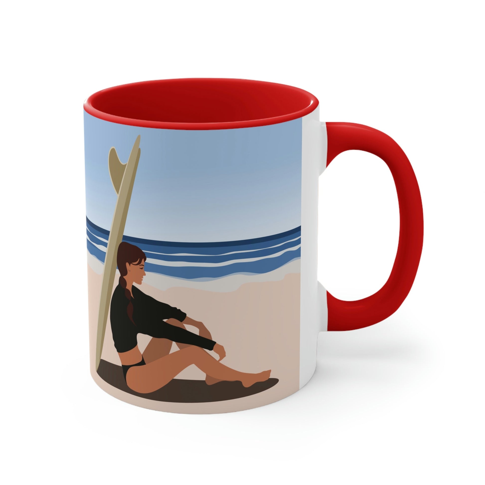 Serenity by the Sea Woman Sitting on Beach Classic Accent Coffee Mug 11oz Ichaku [Perfect Gifts Selection]