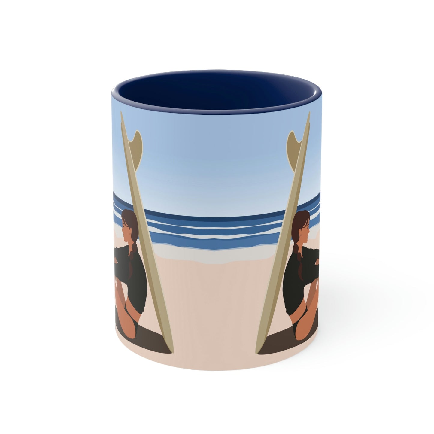 Serenity by the Sea Woman Sitting on Beach Classic Accent Coffee Mug 11oz Ichaku [Perfect Gifts Selection]