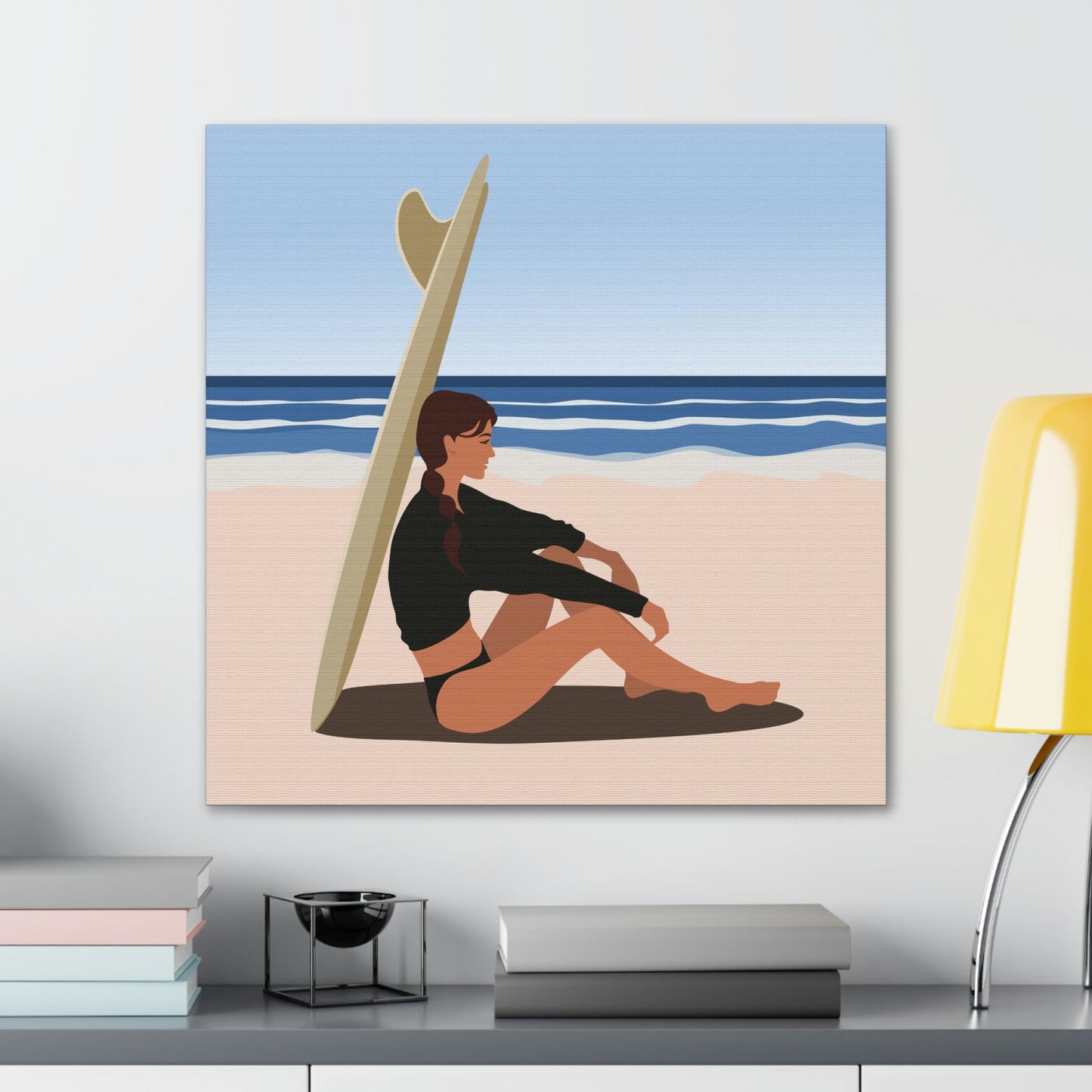 Serenity by the Sea Woman Sitting on Beach Classic Art Canvas Gallery Wraps Ichaku [Perfect Gifts Selection]