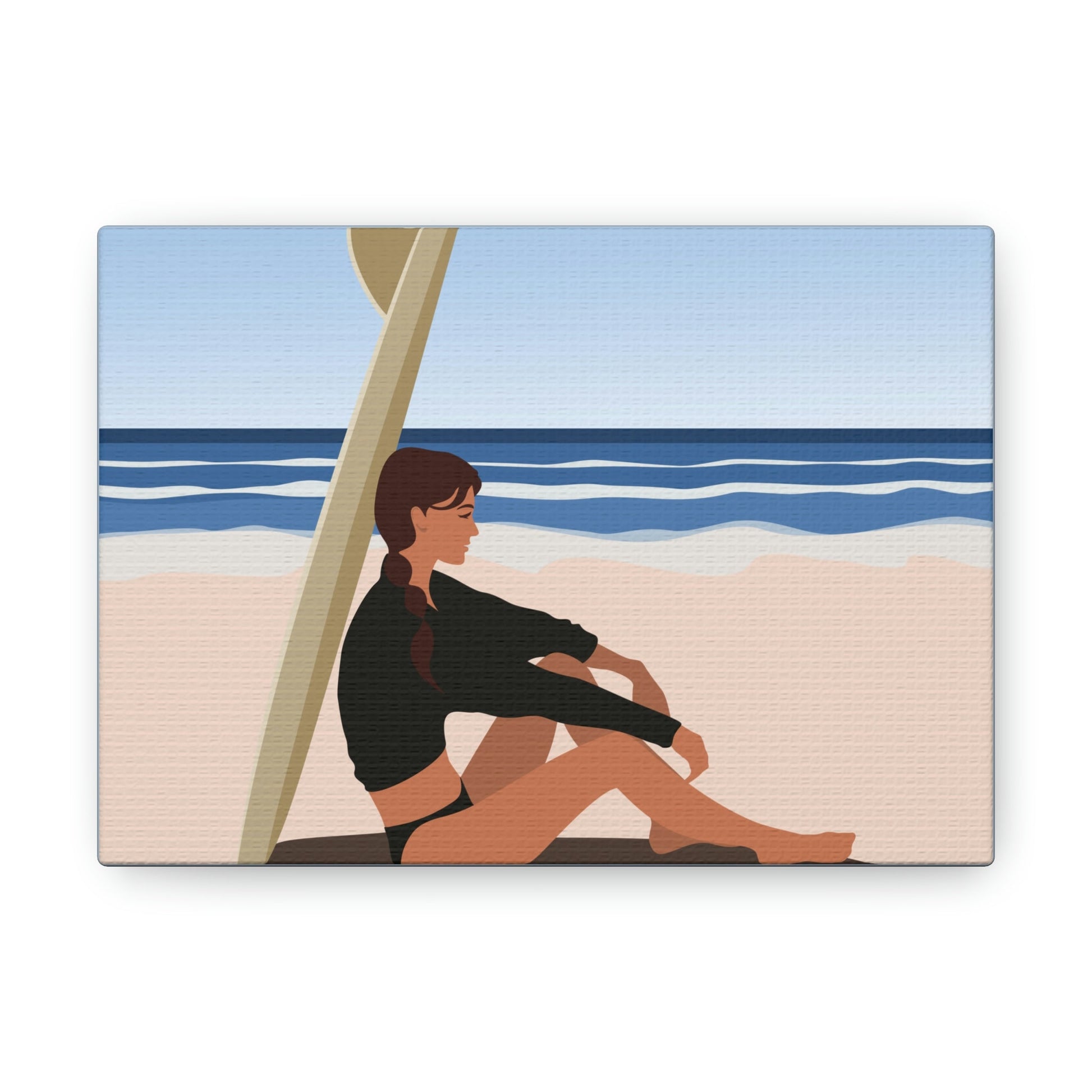 Serenity by the Sea Woman Sitting on Beach Classic Art Canvas Gallery Wraps Ichaku [Perfect Gifts Selection]