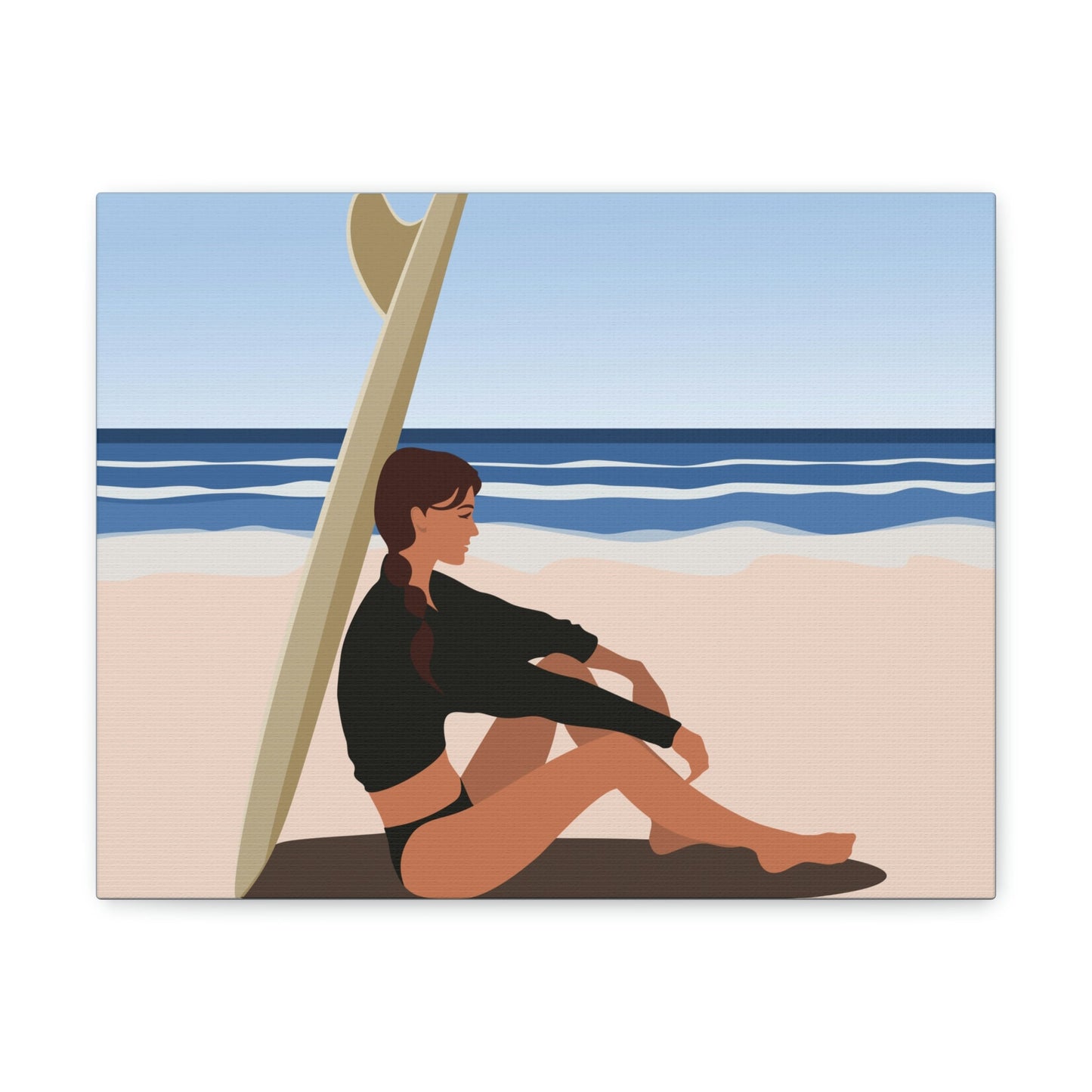 Serenity by the Sea Woman Sitting on Beach Classic Art Canvas Gallery Wraps Ichaku [Perfect Gifts Selection]