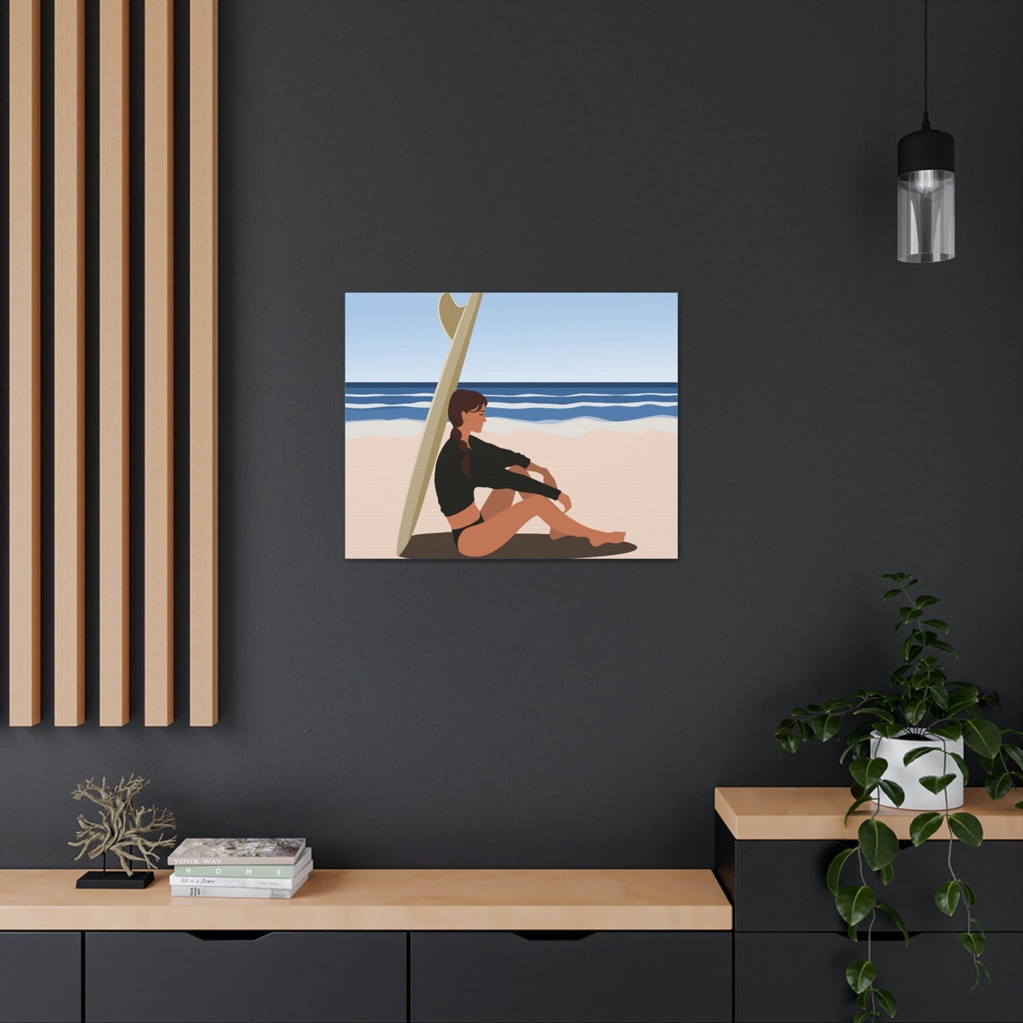 Serenity by the Sea Woman Sitting on Beach Classic Art Canvas Gallery Wraps Ichaku [Perfect Gifts Selection]