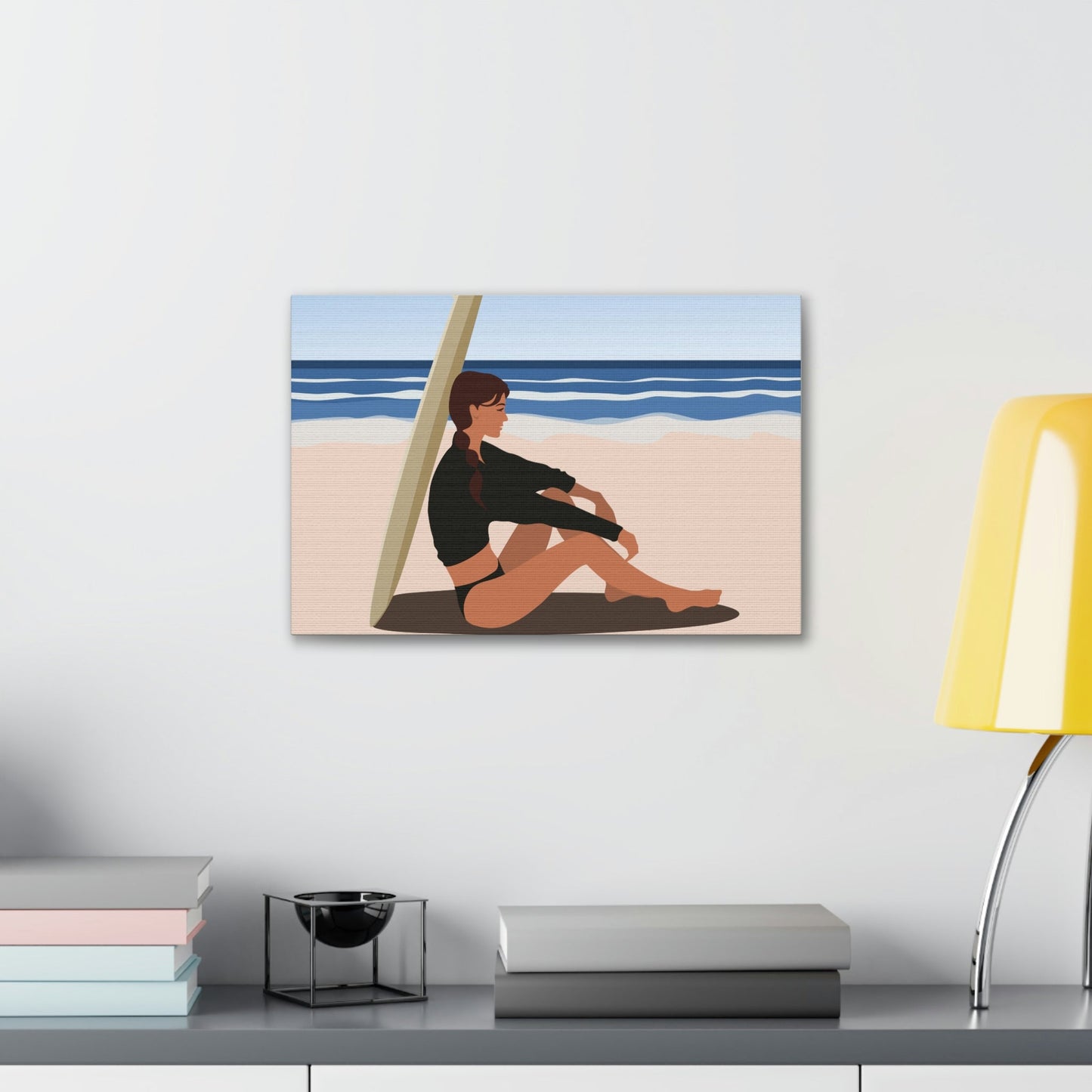 Serenity by the Sea Woman Sitting on Beach Classic Art Canvas Gallery Wraps Ichaku [Perfect Gifts Selection]