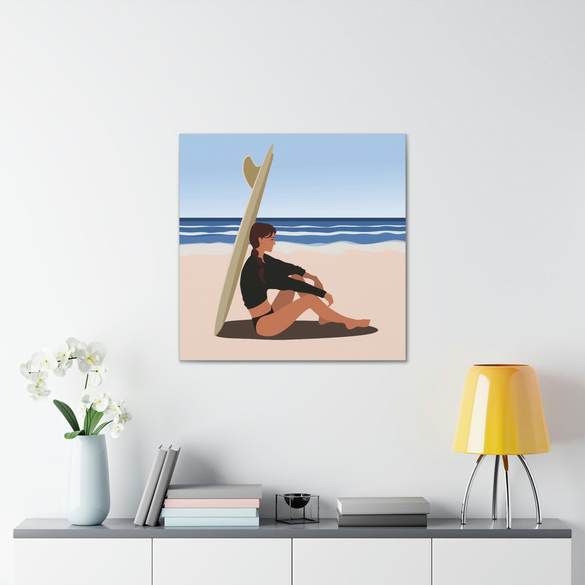 Serenity by the Sea Woman Sitting on Beach Classic Art Canvas Gallery Wraps Ichaku [Perfect Gifts Selection]