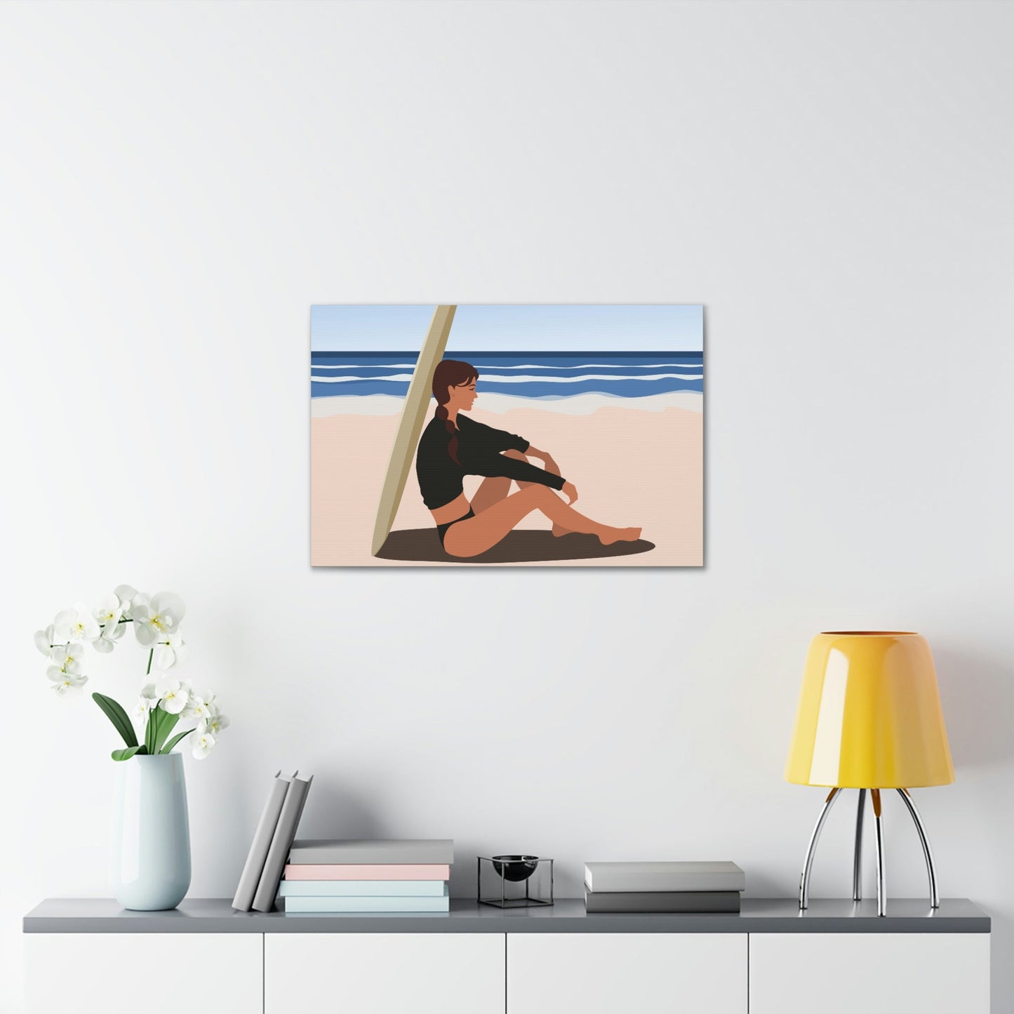 Serenity by the Sea Woman Sitting on Beach Classic Art Canvas Gallery Wraps Ichaku [Perfect Gifts Selection]