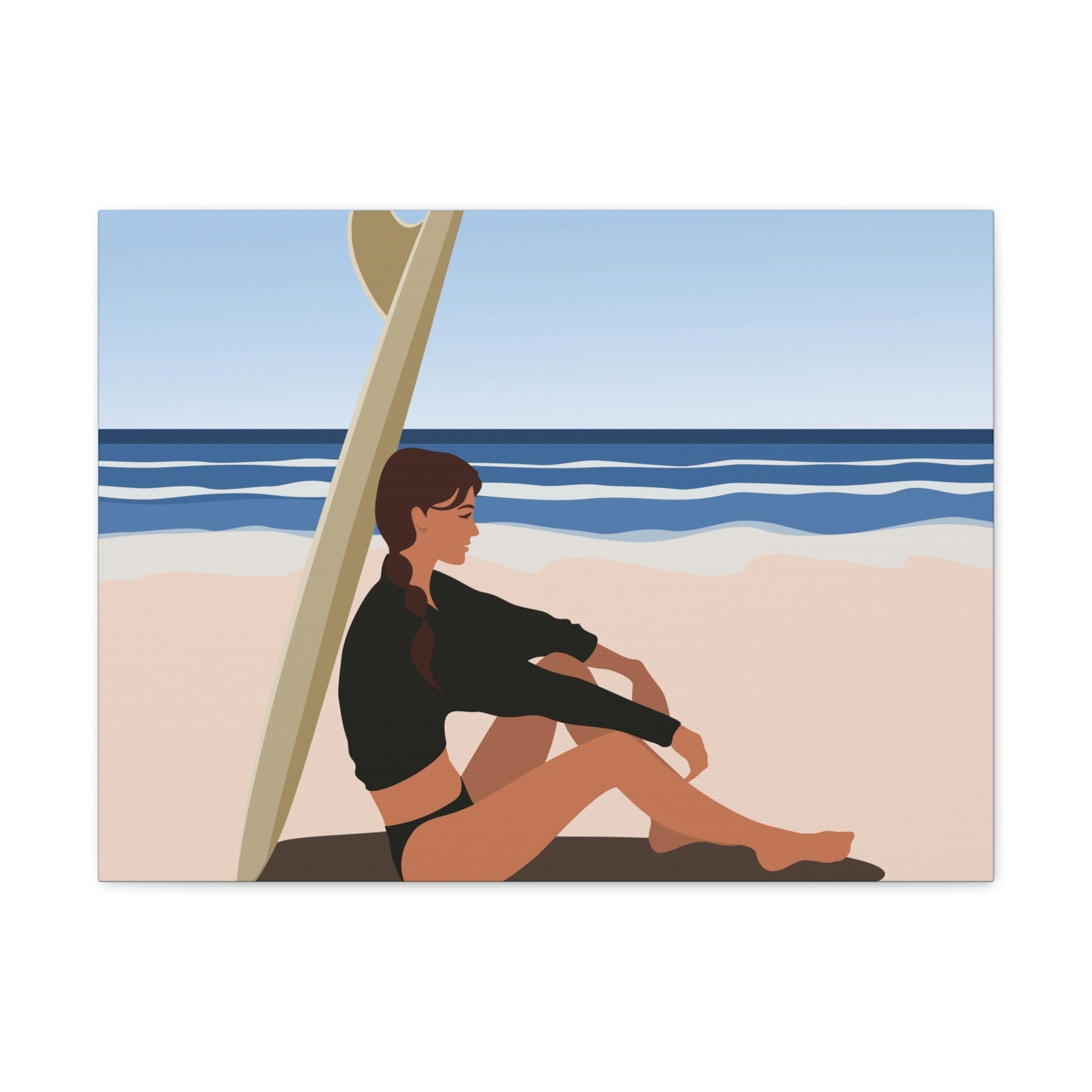 Serenity by the Sea Woman Sitting on Beach Classic Art Canvas Gallery Wraps Ichaku [Perfect Gifts Selection]