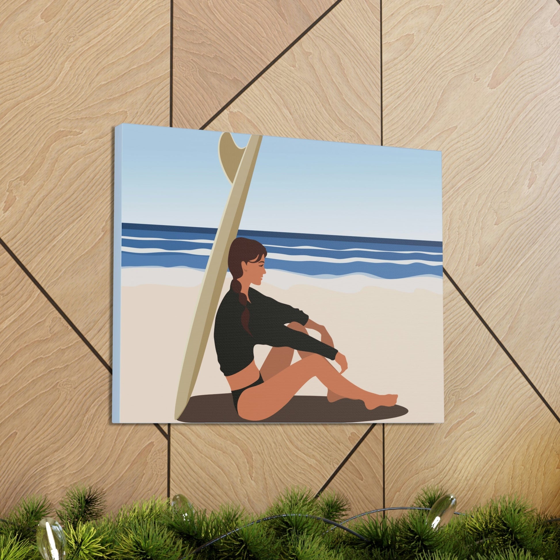 Serenity by the Sea Woman Sitting on Beach Classic Art Canvas Gallery Wraps Ichaku [Perfect Gifts Selection]