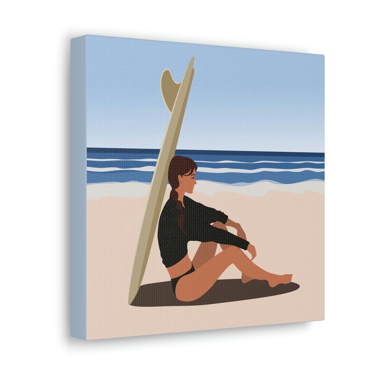 Serenity by the Sea Woman Sitting on Beach Classic Art Canvas Gallery Wraps Ichaku [Perfect Gifts Selection]