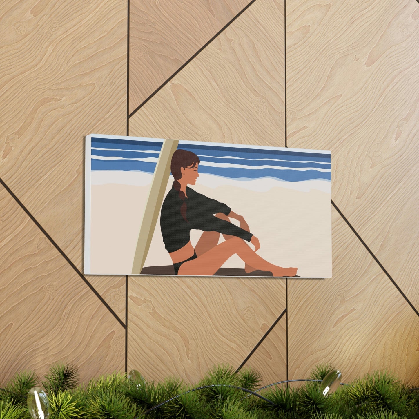 Serenity by the Sea Woman Sitting on Beach Classic Art Canvas Gallery Wraps Ichaku [Perfect Gifts Selection]