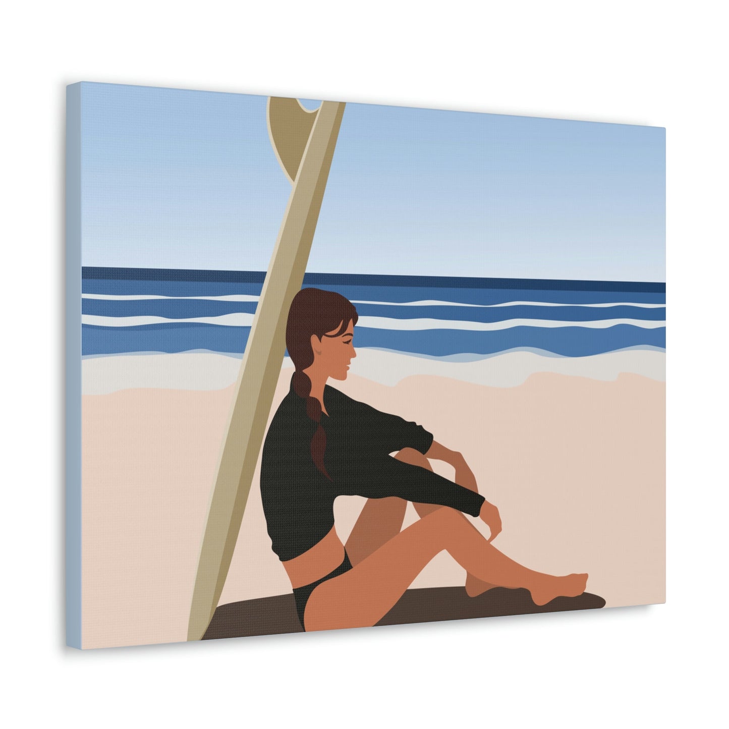 Serenity by the Sea Woman Sitting on Beach Classic Art Canvas Gallery Wraps Ichaku [Perfect Gifts Selection]