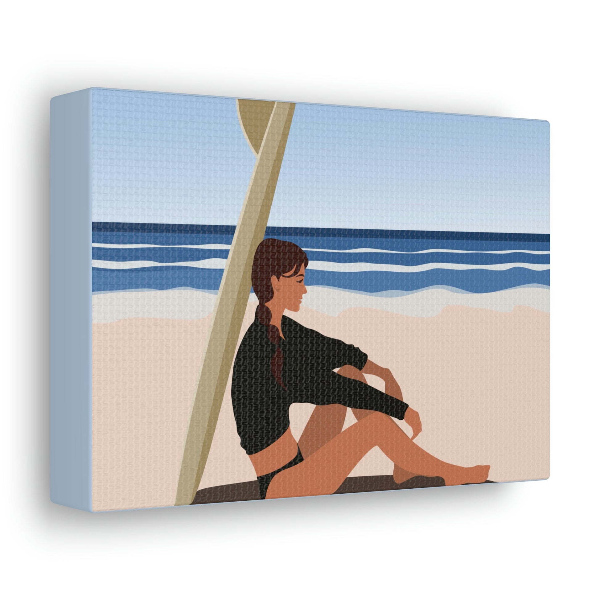 Serenity by the Sea Woman Sitting on Beach Classic Art Canvas Gallery Wraps Ichaku [Perfect Gifts Selection]