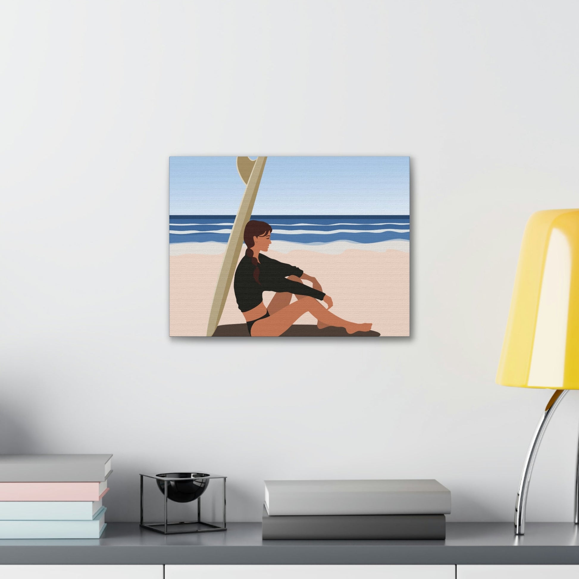 Serenity by the Sea Woman Sitting on Beach Classic Art Canvas Gallery Wraps Ichaku [Perfect Gifts Selection]