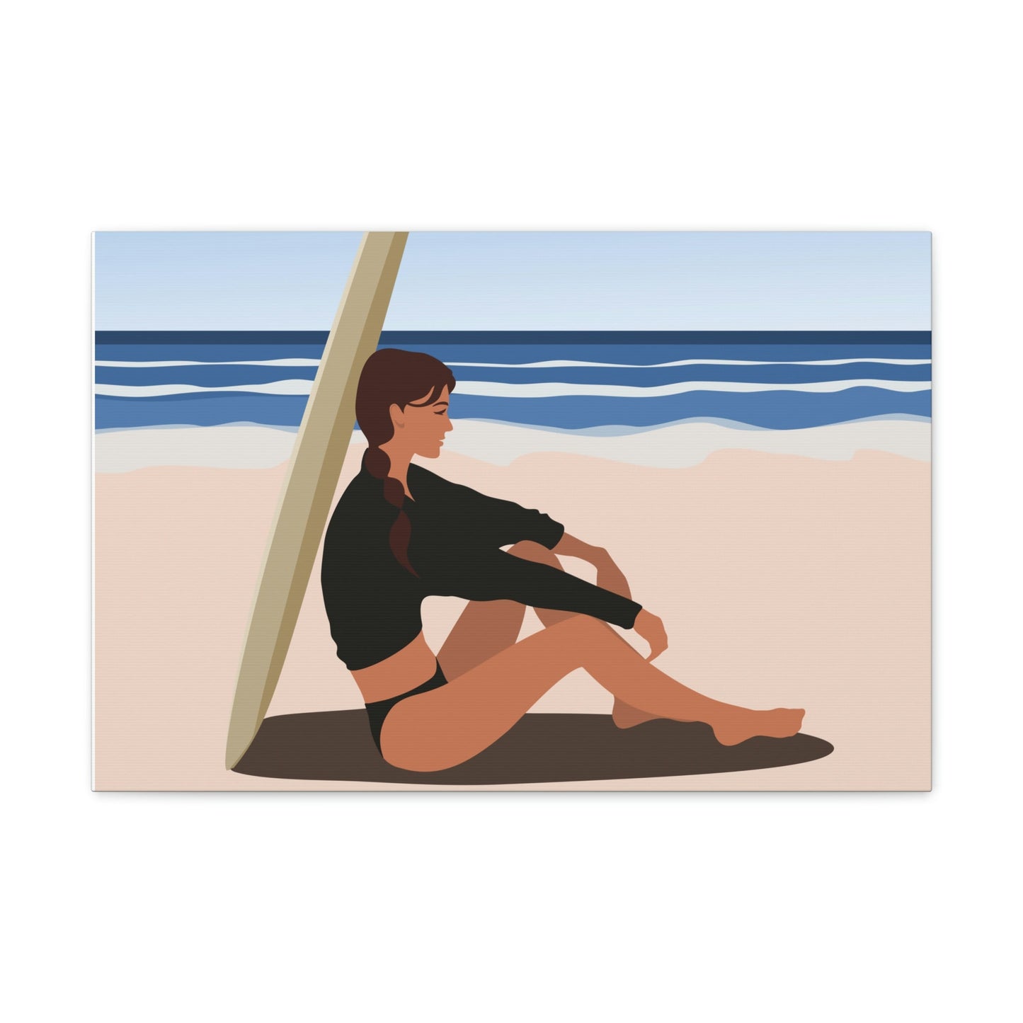 Serenity by the Sea Woman Sitting on Beach Classic Art Canvas Gallery Wraps Ichaku [Perfect Gifts Selection]