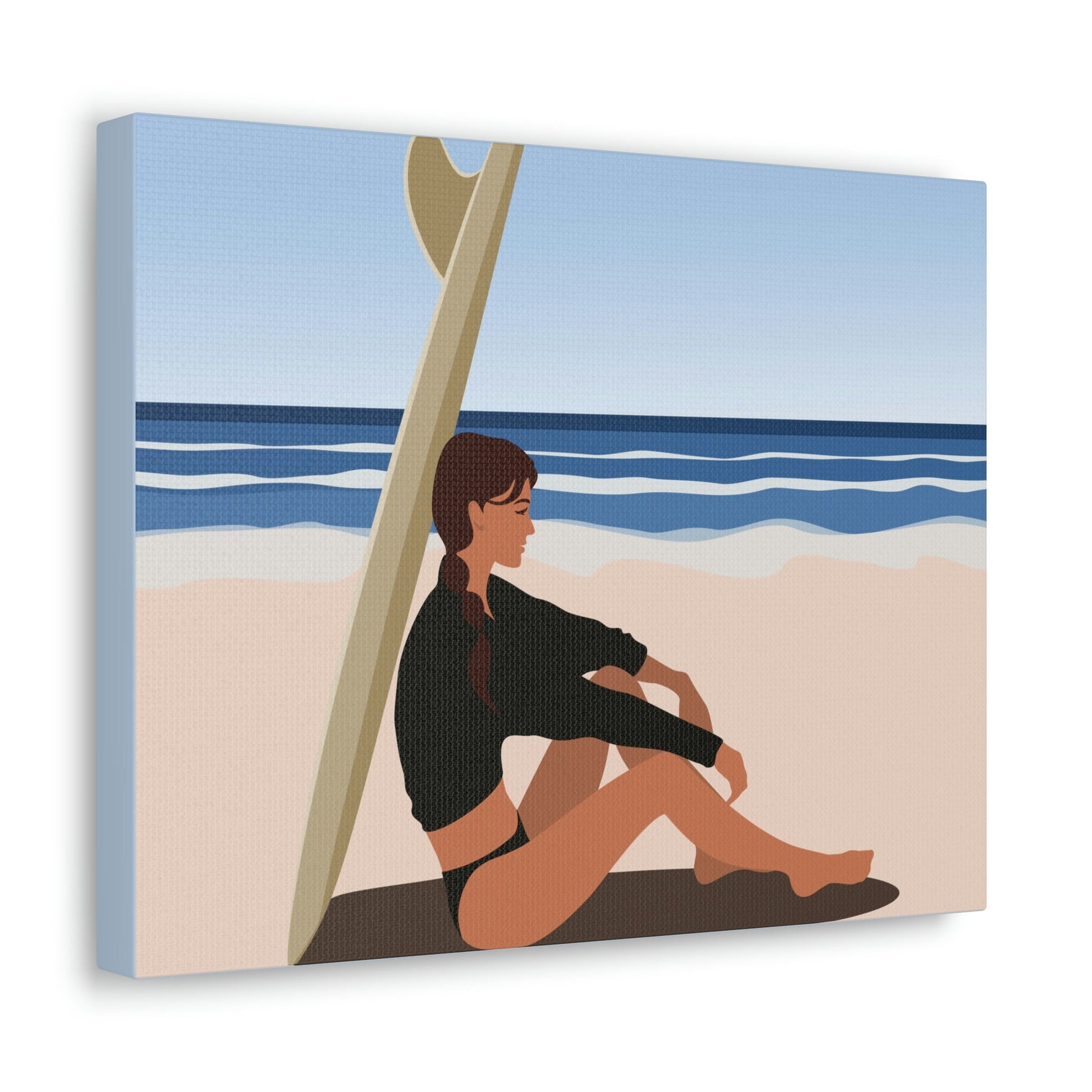 Serenity by the Sea Woman Sitting on Beach Classic Art Canvas Gallery Wraps Ichaku [Perfect Gifts Selection]