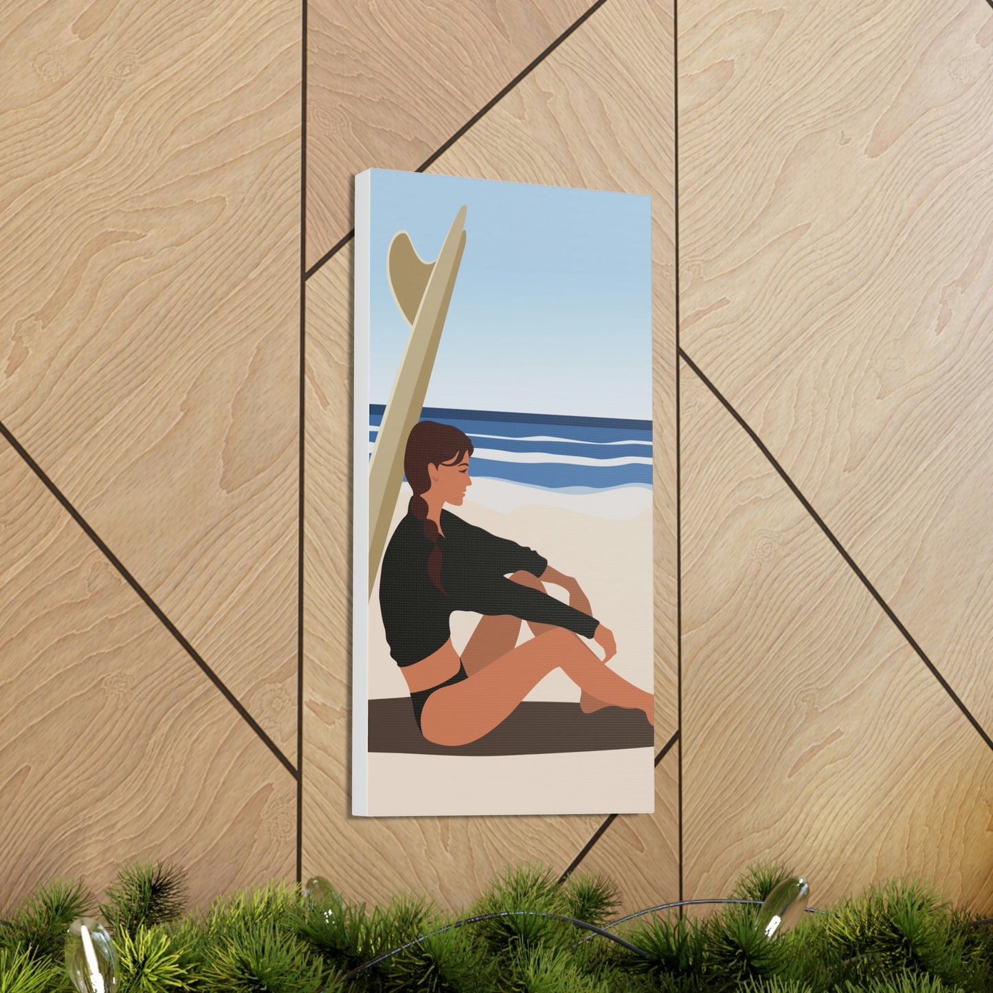 Serenity by the Sea Woman Sitting on Beach Classic Art Canvas Gallery Wraps Ichaku [Perfect Gifts Selection]